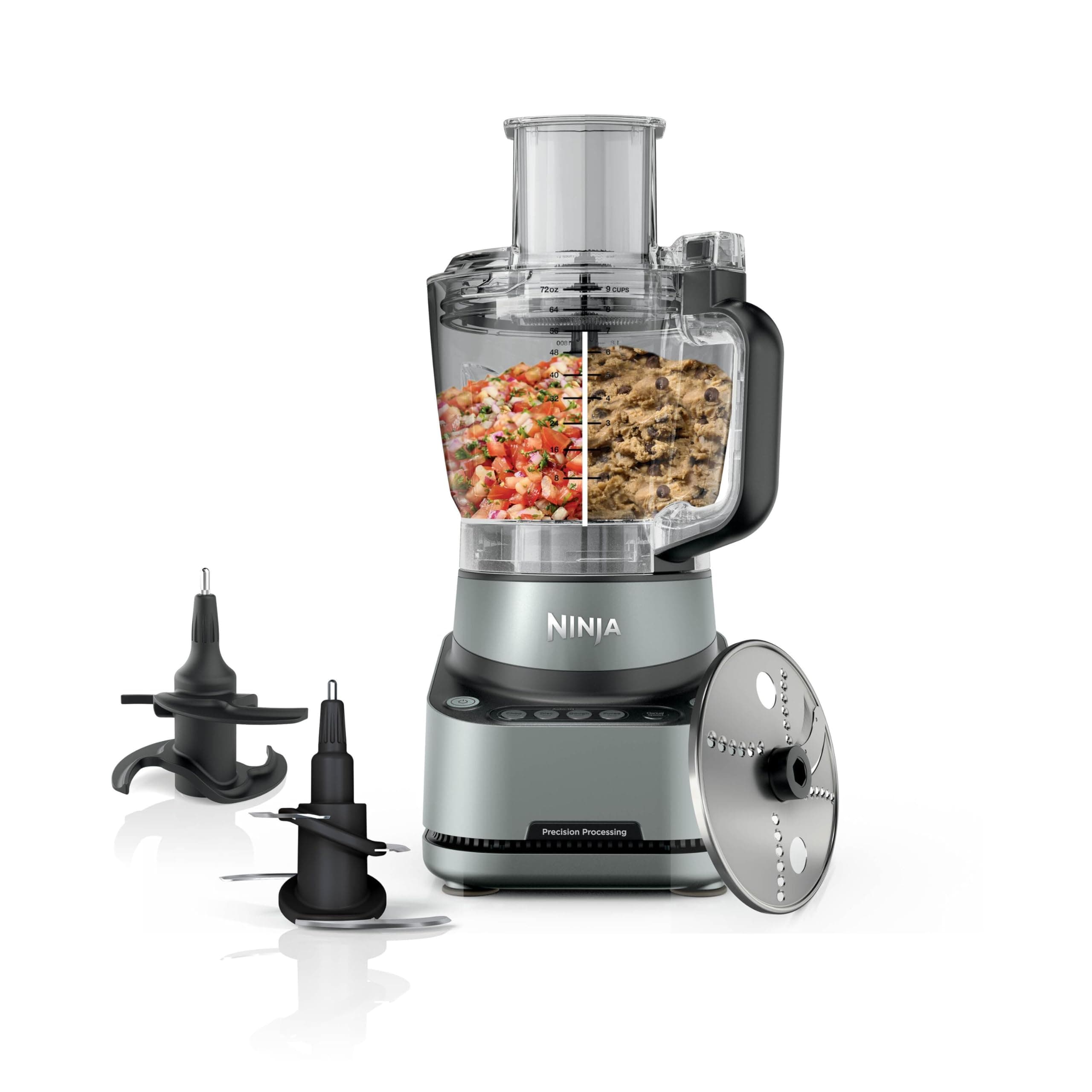 Ninja PrecisionPro Robot culinaire 2,1 L, 4 programmes auto et réglages manuels, pour préparer pâtes à pizza et à pain, trancher des légumes, pièces compatibles lave-vaisselle, noir BZ651EU