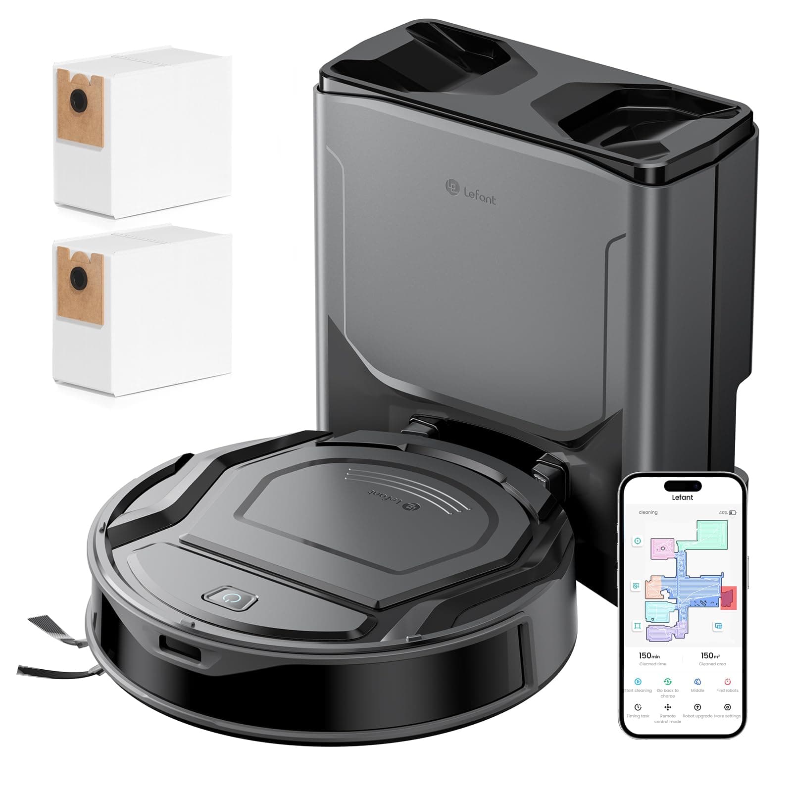 Lefant M210 Plus Robot Aspirateur Laveur avec Station Auto-Vidage 2L, Navigation Laser, 6000Pa, 75 Jours sans Vidage, Ultra-Fin 8 cm, Anti-Enchevêtrement, Idéal pour Poils d'animaux, APP/WiFi/Alexa
