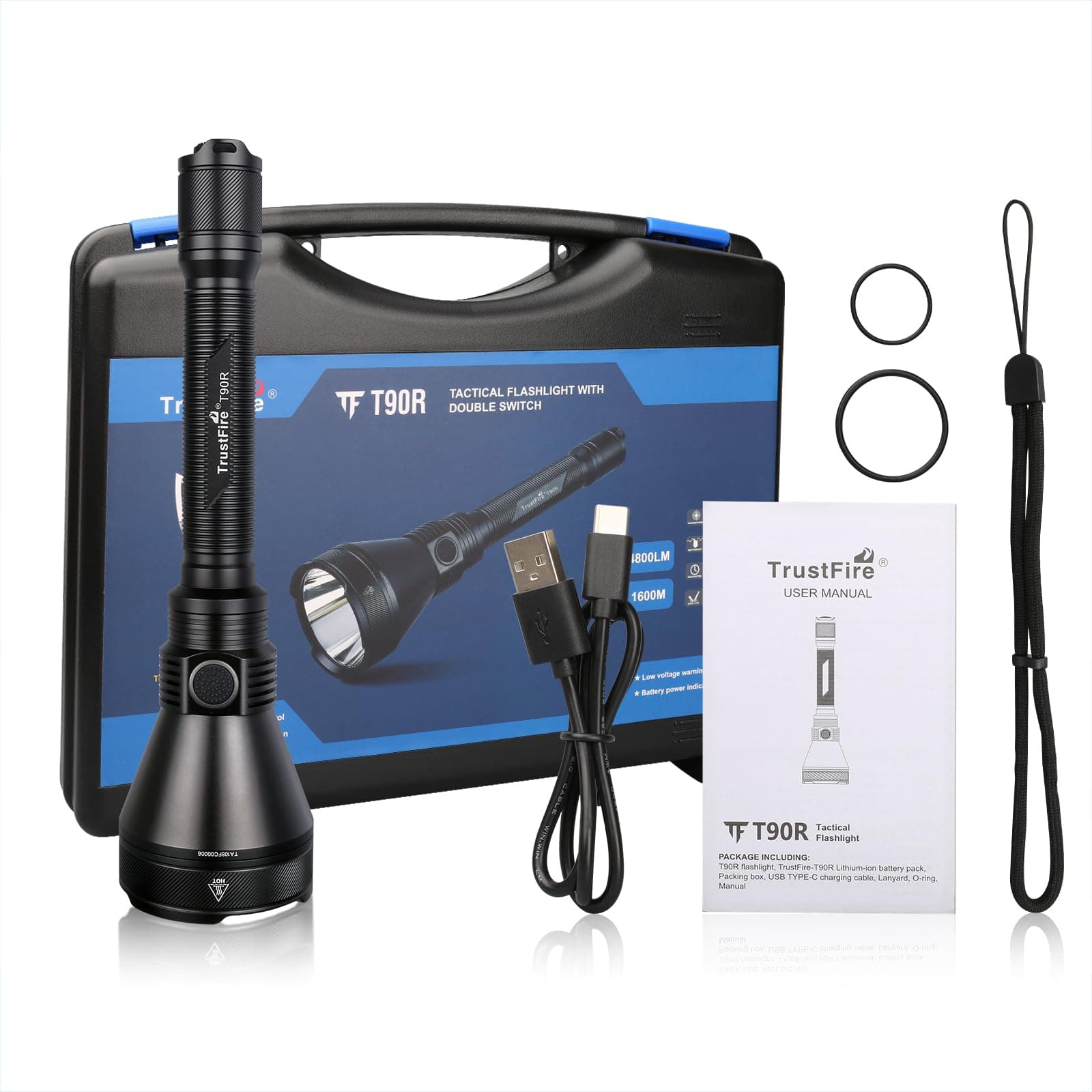 TrustFire Linterna Caza LED Alta Potencia 4800 Lúmenes, T90R Kit 1600 Metros Linterna recargable USB Para Caza Búsqueda Rescate Emergencia Camping Pesca