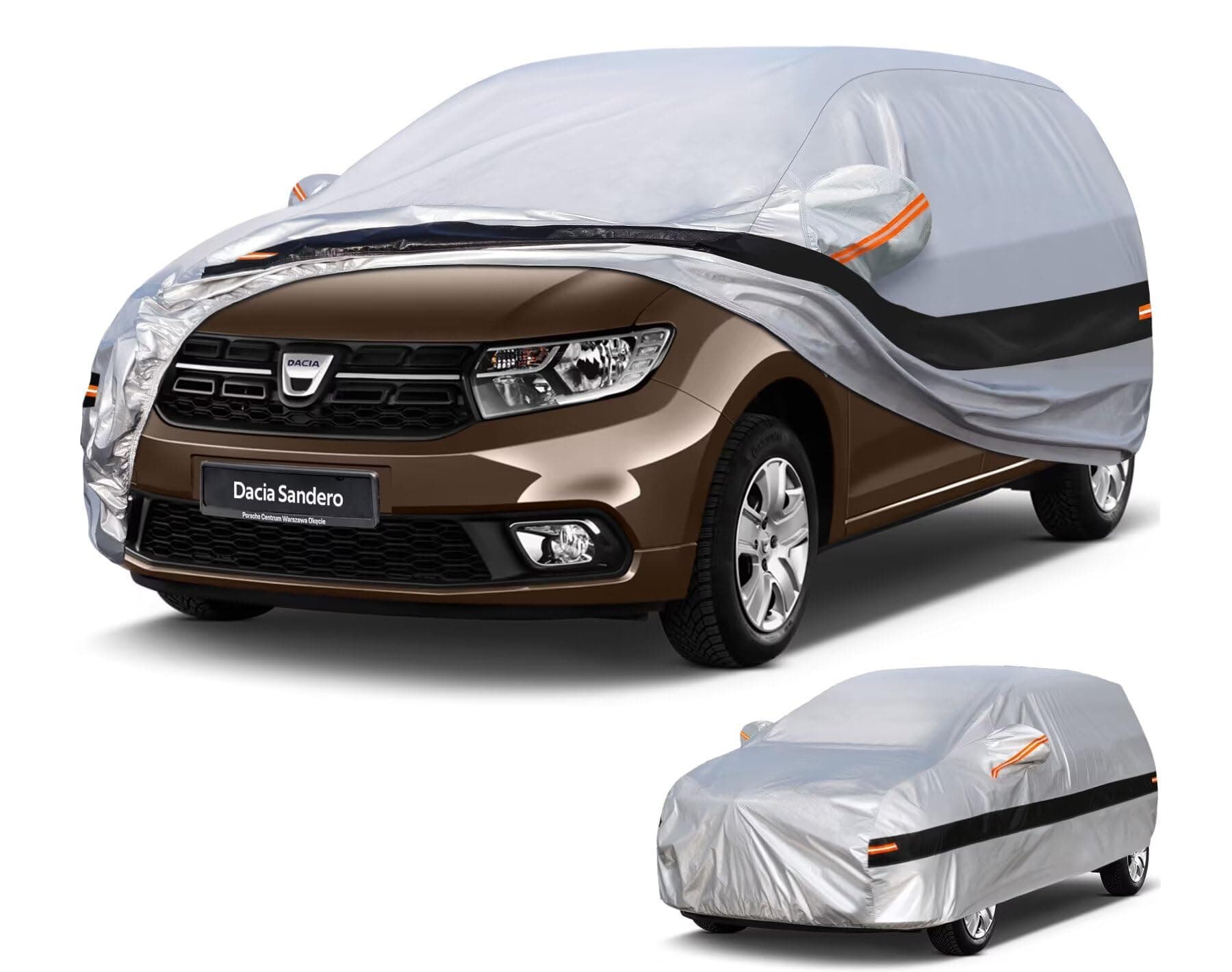 Holthly Housse de protection 10 couches pour voiture Dacia Sandero(2008-2025), 100 % imperméable à l'eau, protection UV, anti-vent, anti-poussière.