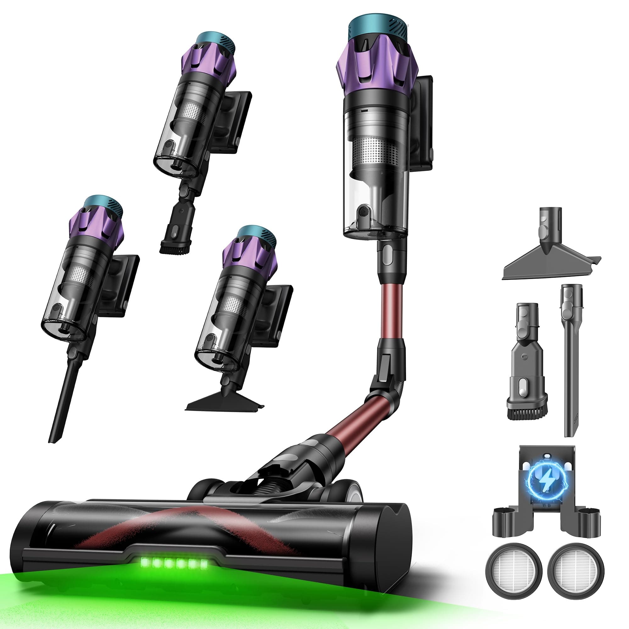 Ultenic U18 Pro Aspirateur Balai sans Fil | 55kPa Puissant Poils d'animaux | GreenEye | 80min Autonomie | HEPA H13 Anti-Allergie | Tube Pliable | Bordeaux