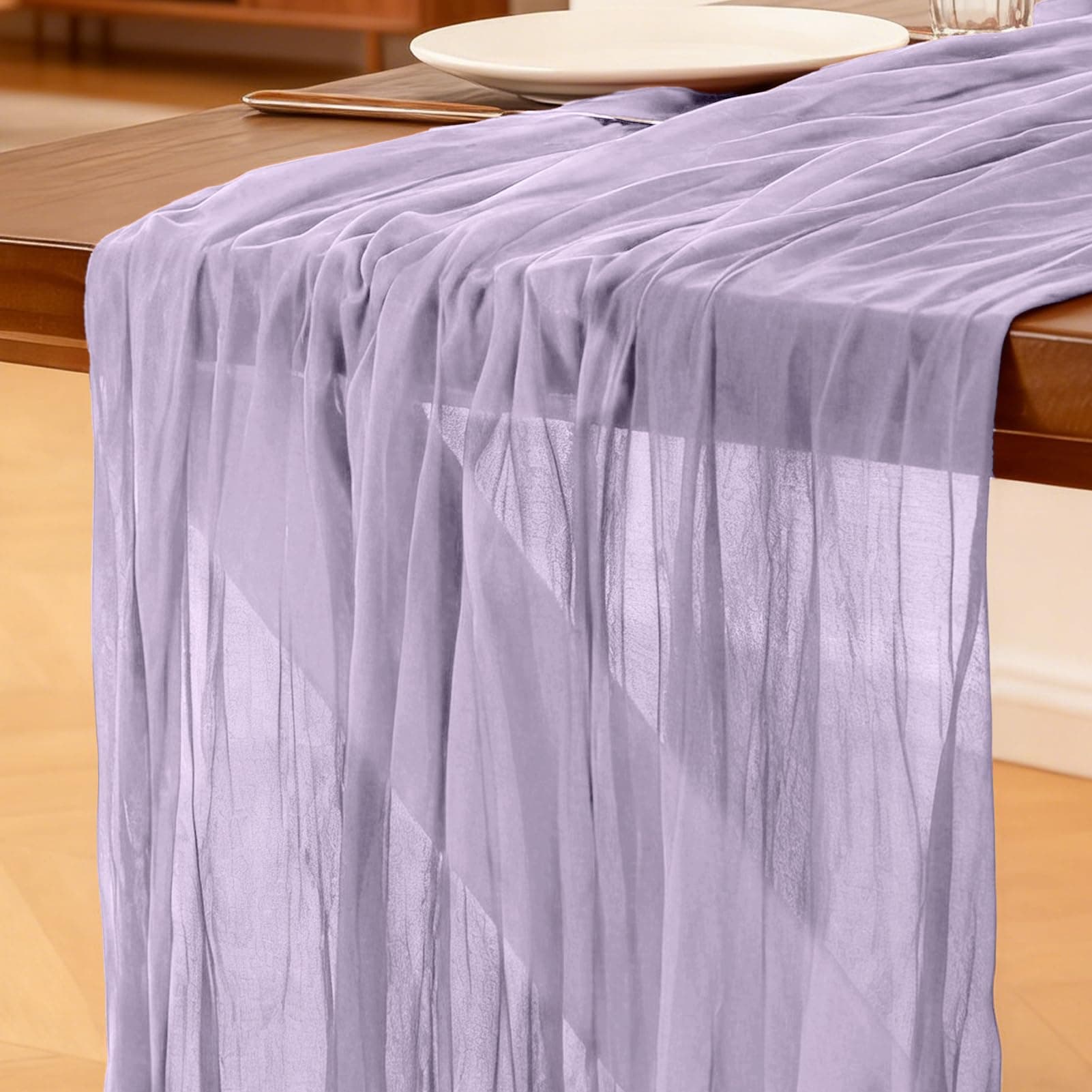 Chemin de Table Lilas, 300 x 90 cm Style Bohème Table de Cuisine en Gaze pour Les Mariages, Anniversaires, Fêtes Prénatales, Enterrements de Jeune Décorations de Banquets