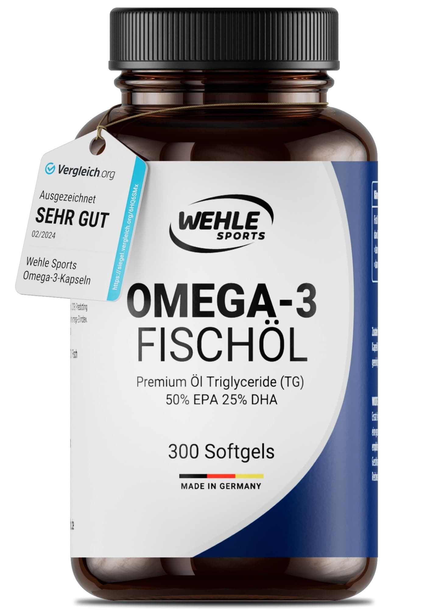 Omega 3 Kapseln hochdosiert - 300 Fischöl Kapseln mit 2000mg (1000mg EPA & 500mg DHA) pro Tagesdosis - Omega-3 Fettsäuren ohne Vitamin E - Aufwendig gereinigt und aus nachhaltigem Fischfang