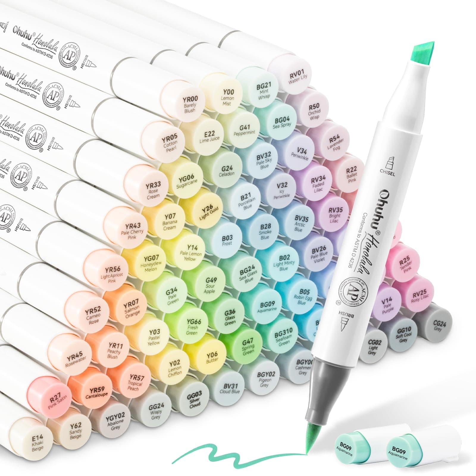 Ohuhu Marqueurs Pastel avec 96 couleurs, pointe de couleur double face Brush, marqueur pour dessins et bandes dessinées, pinceau fin pour croquis, calligraphie, dessin et illustration