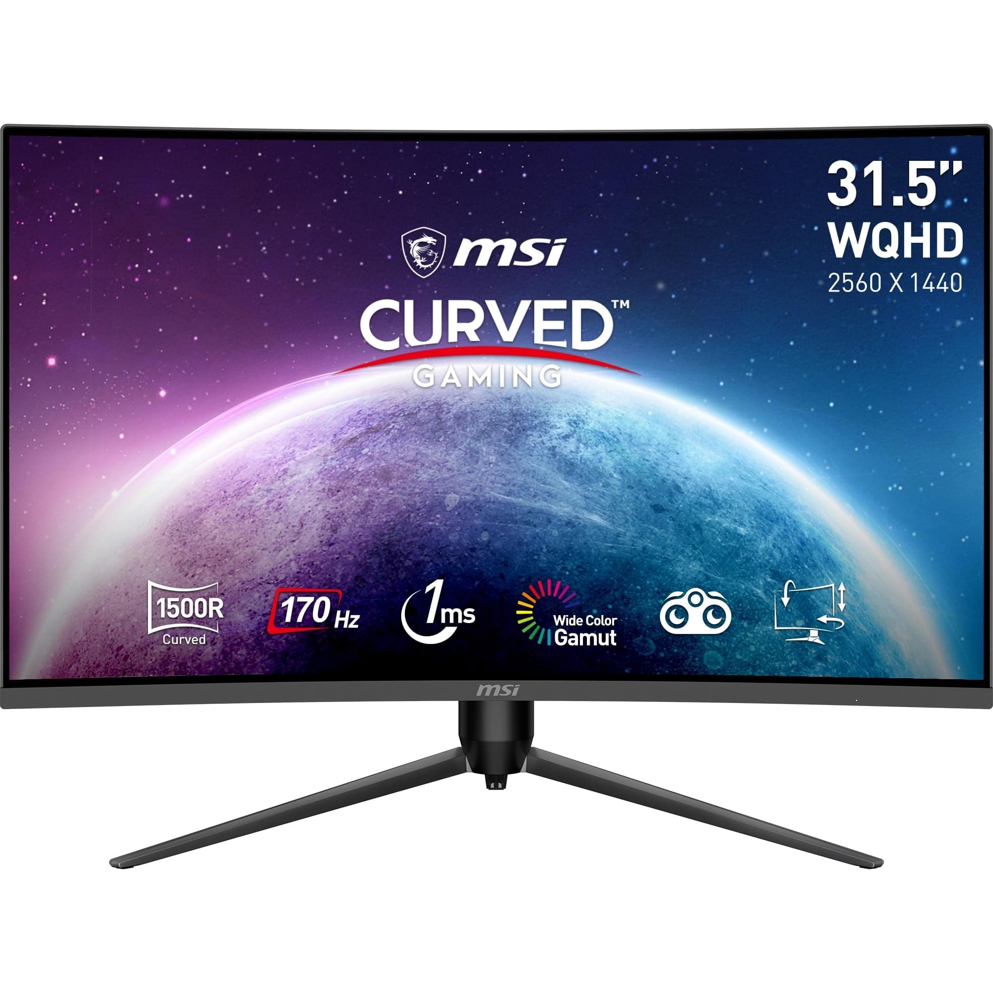 MSI G32CQ5P Monitor Curvo Gaming WQHD de 31.5 Pulgadas, Panel VA 1500R 2560 x 1440, 170Hz/1 ms, Adaptive Sync, Adjustable en 3 Direcciones DP 1.2a, HDMI 2.0b CEC