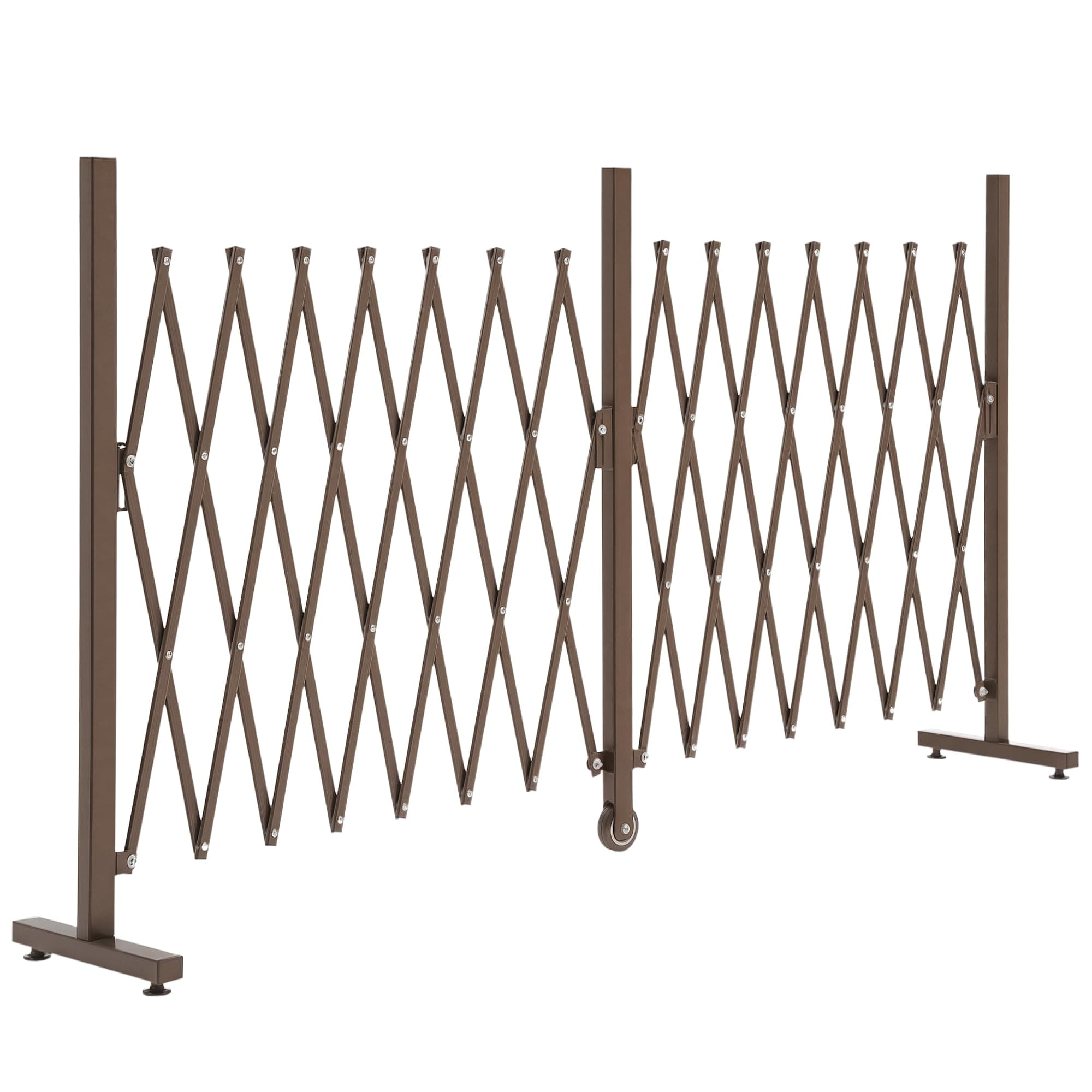 Outsunny Barrière Extensible rétractable barrière de sécurité avec Roulette 405L x 31l x 104H cm alu métal Chocolat