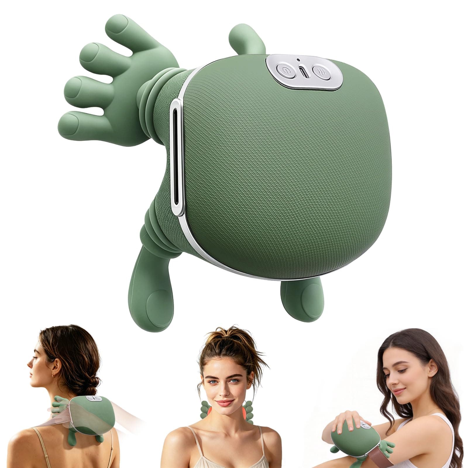 4D Massage Électrique du Cou, Appareil de Massage pour les Épaules et la Nuque avec Fonction Chauffante, 3 Vitesses, 2 Niveaux de Chauffage (30°C/40°C), Appareil de Massage pour la Maison/Bureau Vert
