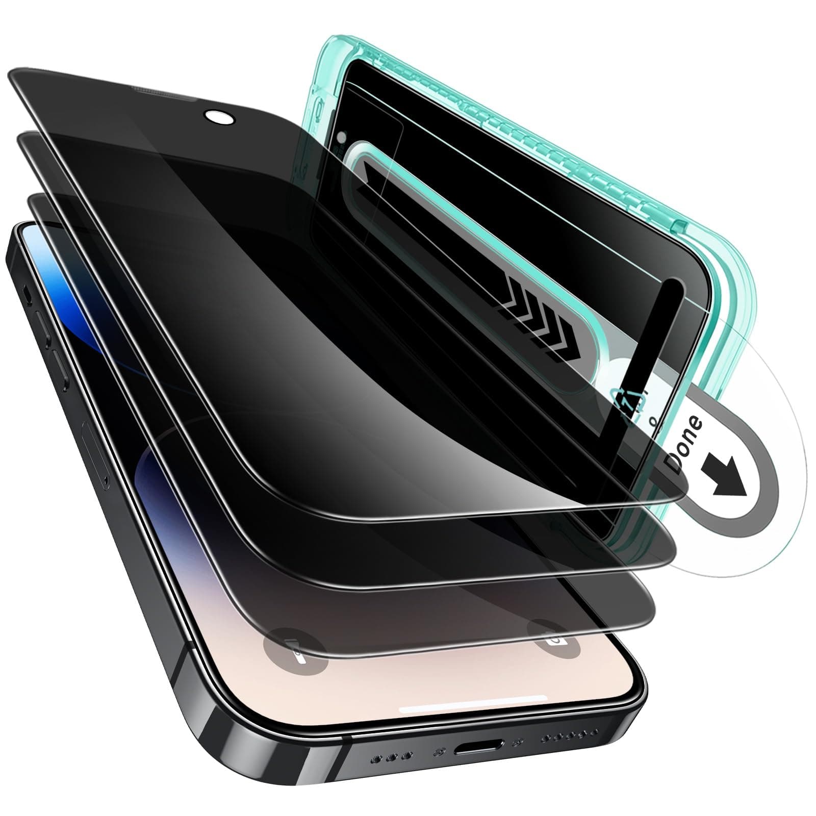 ESR für iPhone 14 Pro für Panzerglas, Displayschutzfolie, 3 Stück, Antispy Sichtschutzfolie aus gehärtetem Glas mit Flawless Fit Ablage, 9H Härte, kratzfest, HD