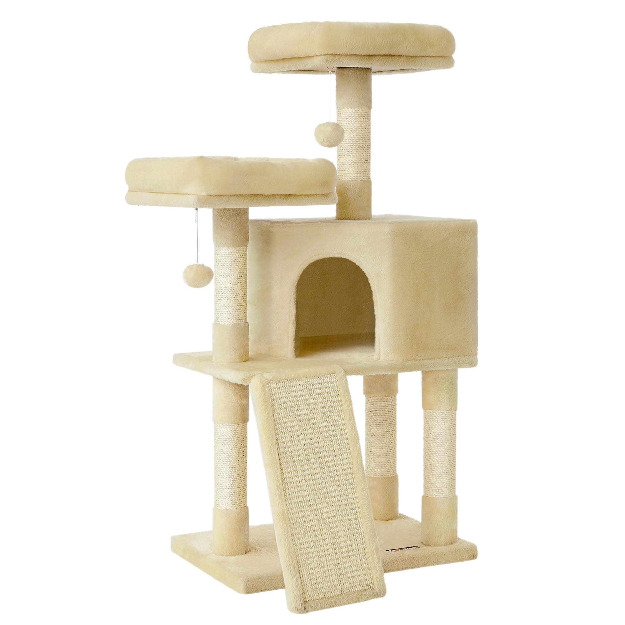 FEANDREA Arbre à Chat, Tour Poteaux à Gratter 115 cm, Beige PCT141M01