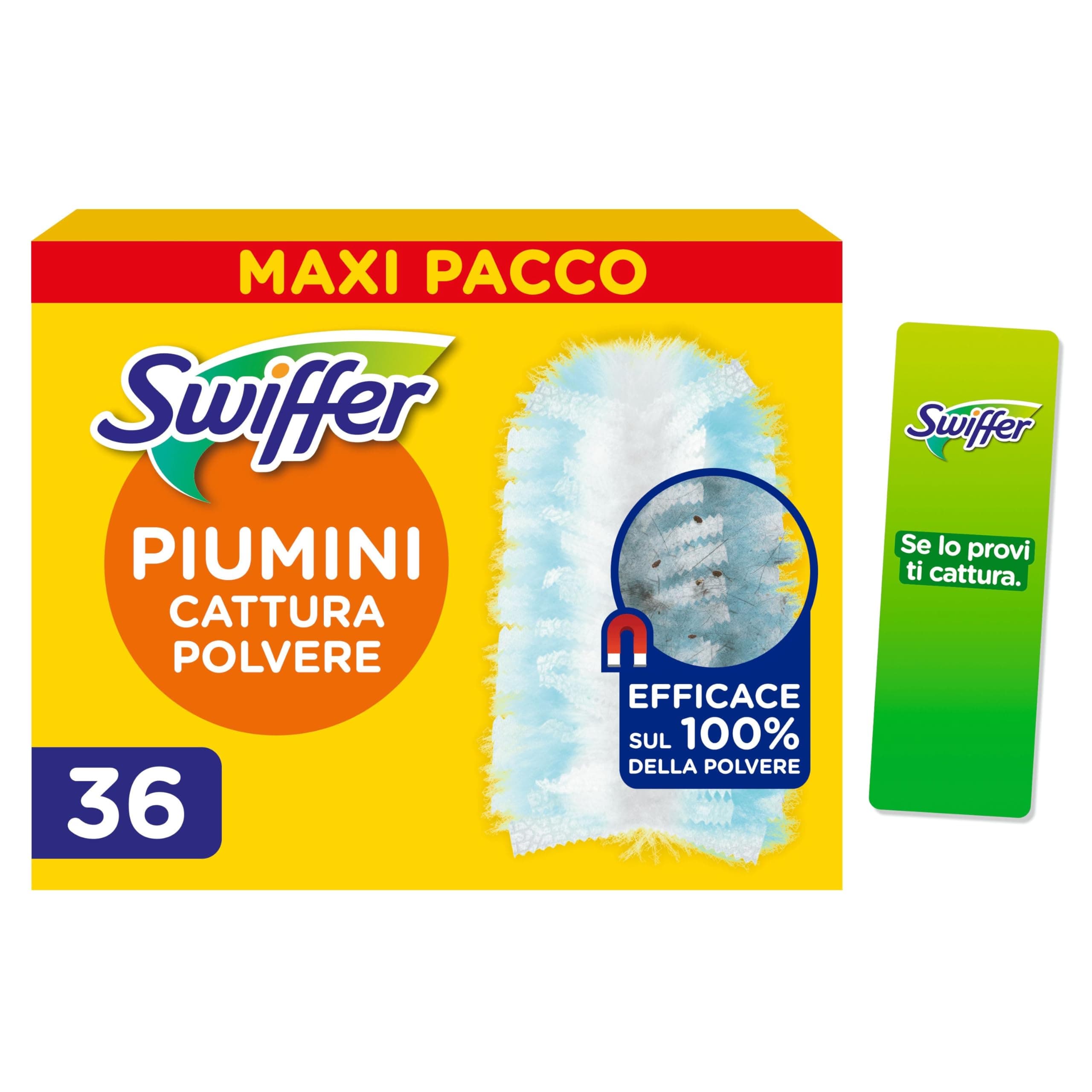 Swiffer Duster Piumini Cattura Polvere, 36 Piumini, Cattura e Intrappola Polvere e Sporco, Raggiunge I Punti più Difficili della Casa, Maxi Formato