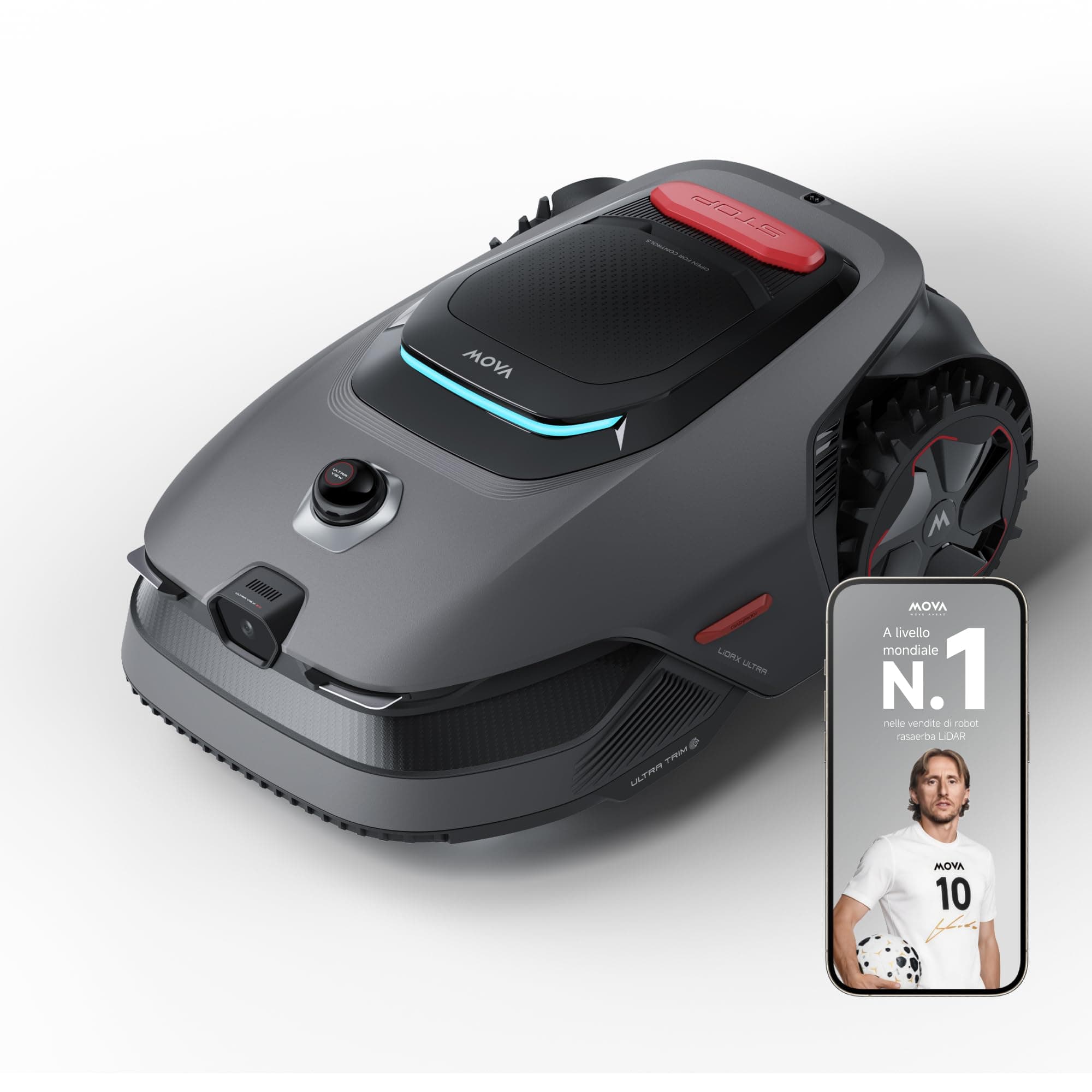 MOVA LiDAX Ultra 1600 Robot Tagliaerba Senza Filo Perimetrale con 4G, Consigliato 1600 m², Mappatura Automatica senza RTK con LiDAR 3D 360° e Visione IA, Taglio Bordi 5 cm, Percorso a U Efficace