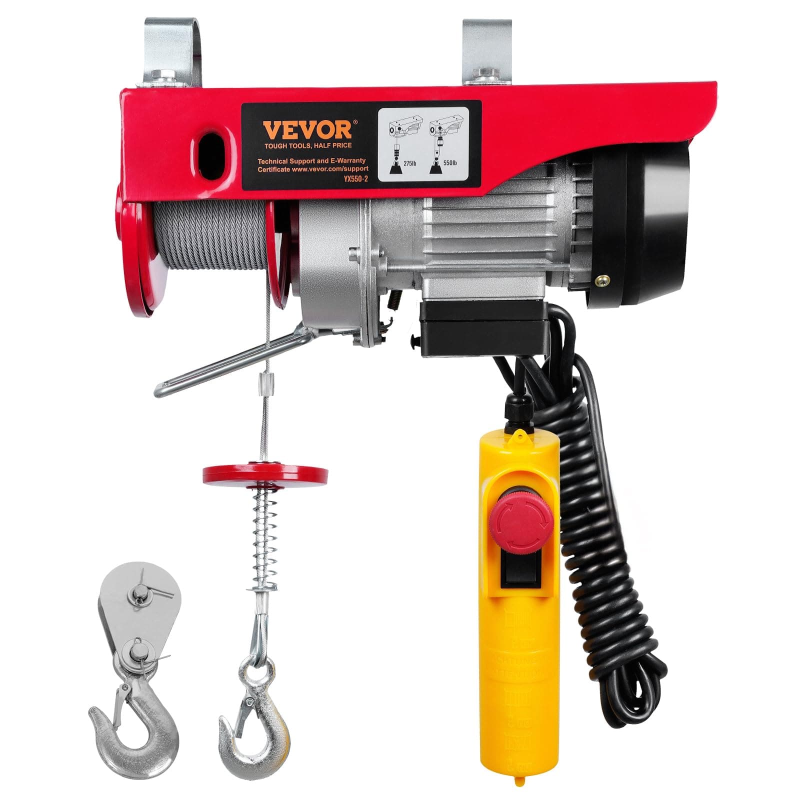 VEVOR Treuil à Câble Électrique 250 kg Palan Électrique avec Télécommande Filaire 4 m Treuil-Palan 510 W 10 m/min Hauteur de Levage Câble Simple 12 m Moteur pour Garages Entrepôts Usines