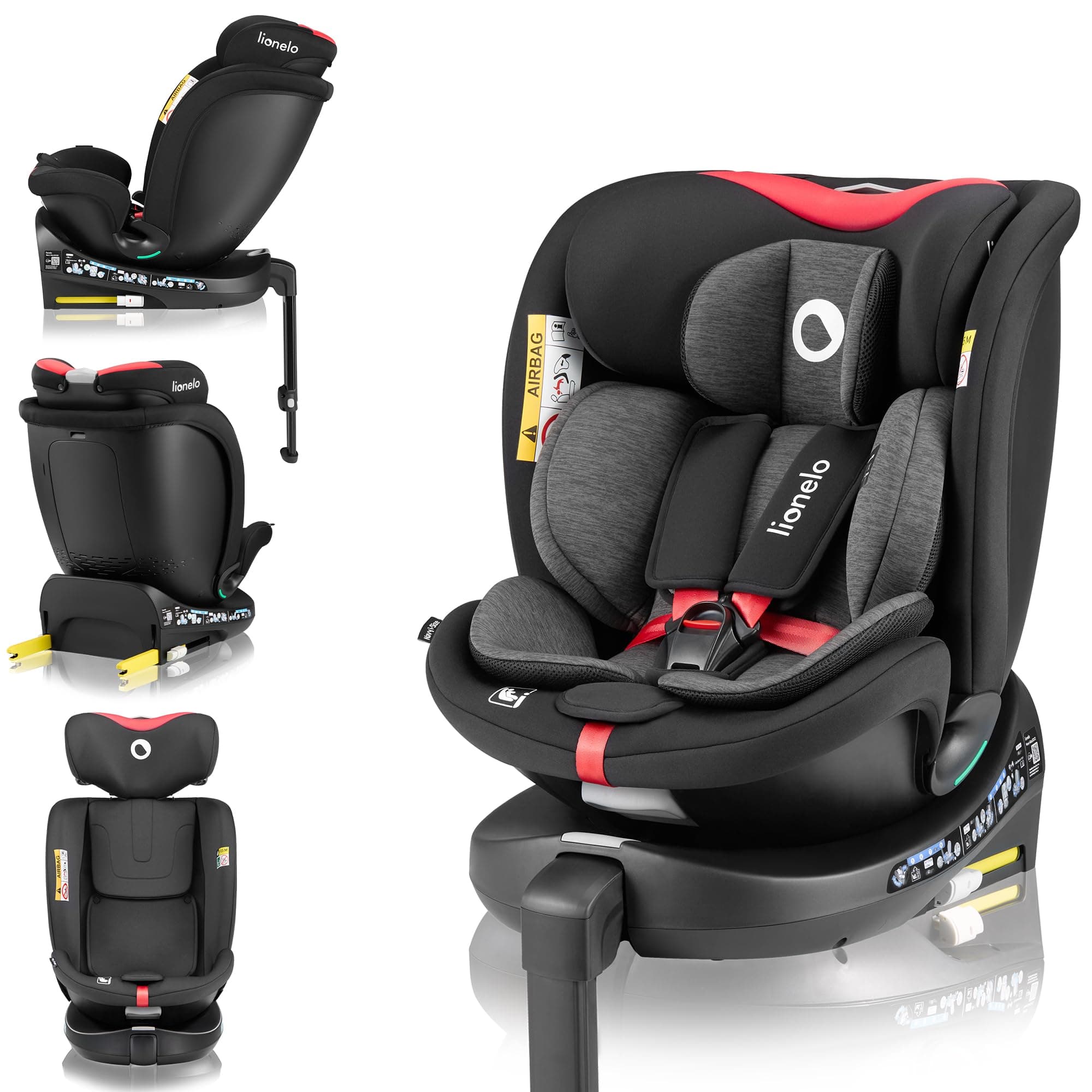 LIONELO Seggiolino Auto NAVY i-Size con ISOFIX, Girevole a 360° e Reclinabile, Bambini 40–150 cm (0–12 anni), Fronte e Retro Marcia, Piede di Supporto, Poggiatesta 11 Livelli, Ventilato e Comodo