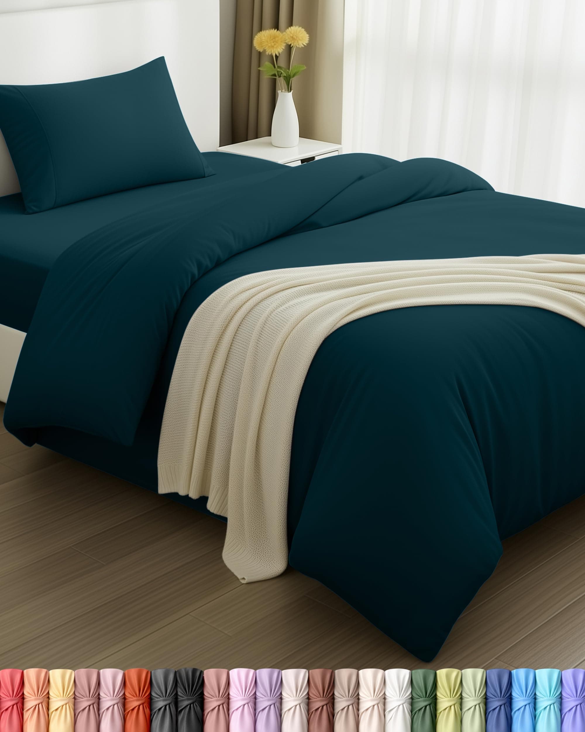 Utopia Bedding - Funda nordica Cama 90, Sabana Bajera 90x190 y Funda Almohada (50x75cm) - Funda edredon 135x200 - Juego de Cama de Microfibra cepillada Suave (Turquesa)
