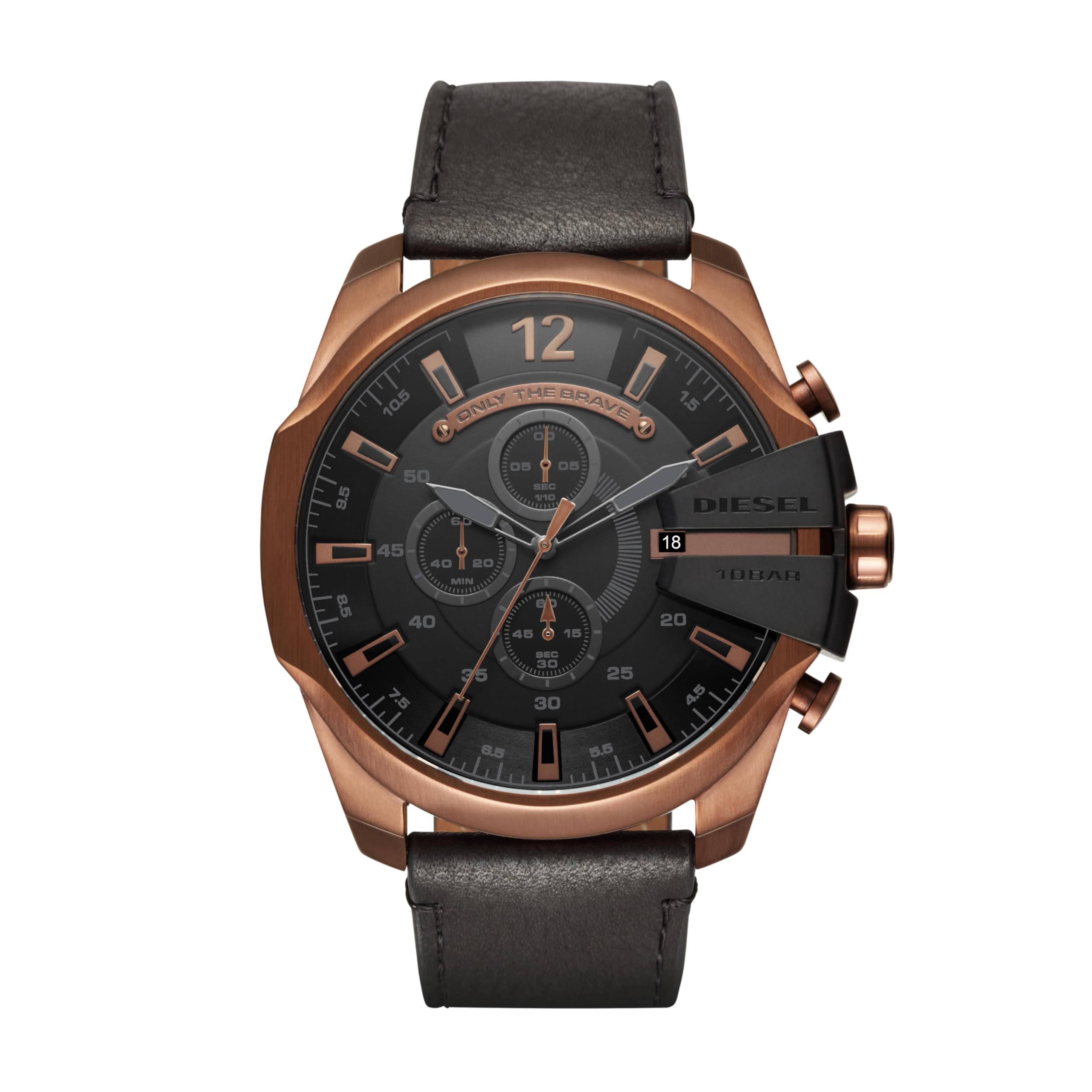Diesel Reloj para hombre Mega Chief, movimiento cronógrafo de cuarzo, caja de acero inoxidable plateado de 59 mm con correa de acero inoxidable, DZ4308