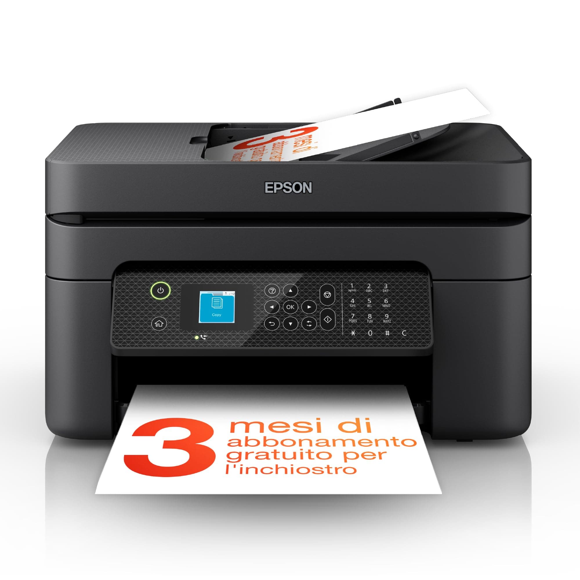 Epson Workforce WF-2930DWF Stampante Multifunzione A4 a getto d'inchiostro (Stampa Fronte Retro, Scansione, Copia, Fax) Display LCD 3.7cm, ADF, WiFi, Ethernet, Stampa da mobile e su Cloud, AirPrint