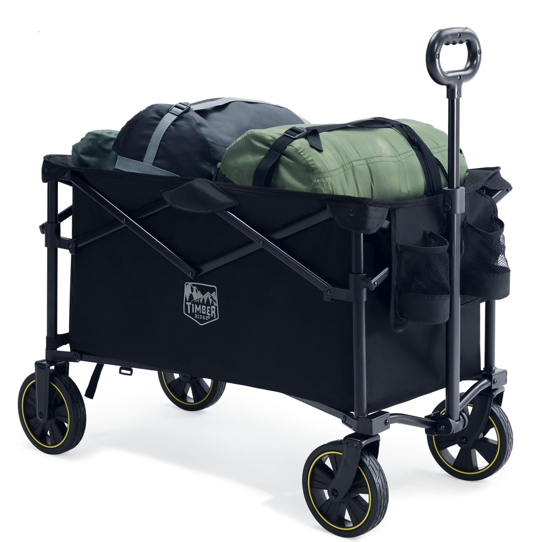 TIMBER RIDGE Carro Camping Plegable 200L con Portavasos Mango Ajustable Carro de Jardín para Todos los Terrenos Al Aire Libre Camping Compras Pesca Carga MAX 150kg