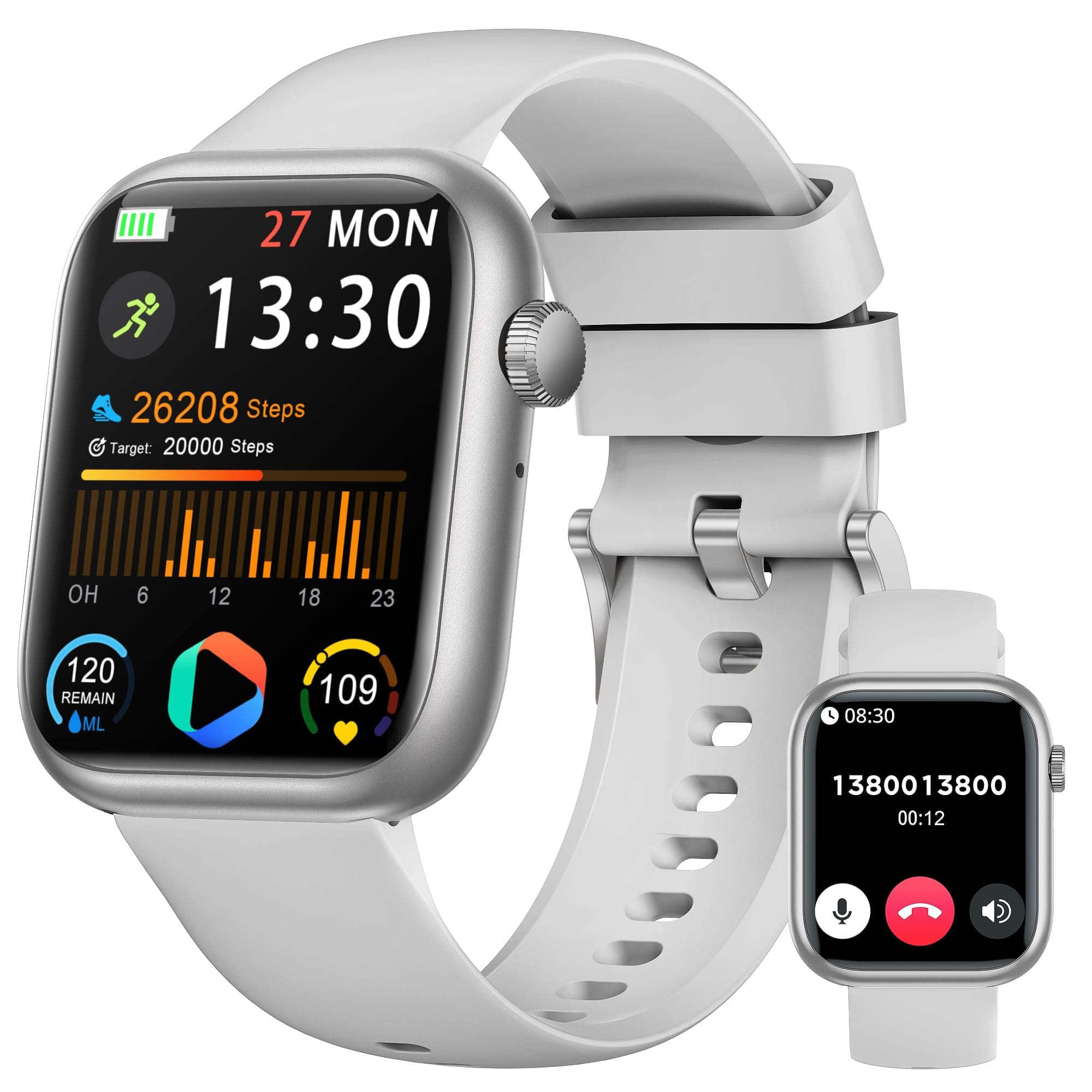 Smartwatch Uomo Donna, 1.83'' Orologio Smartwatch con Chiamata Bluetooth,Pressione Sanguigna/Cardiofrequenzimetro/Sonno,Contapassi,120+ Modalità Sportive, Impermeabile IP68 Smart Watch per Android&iOS