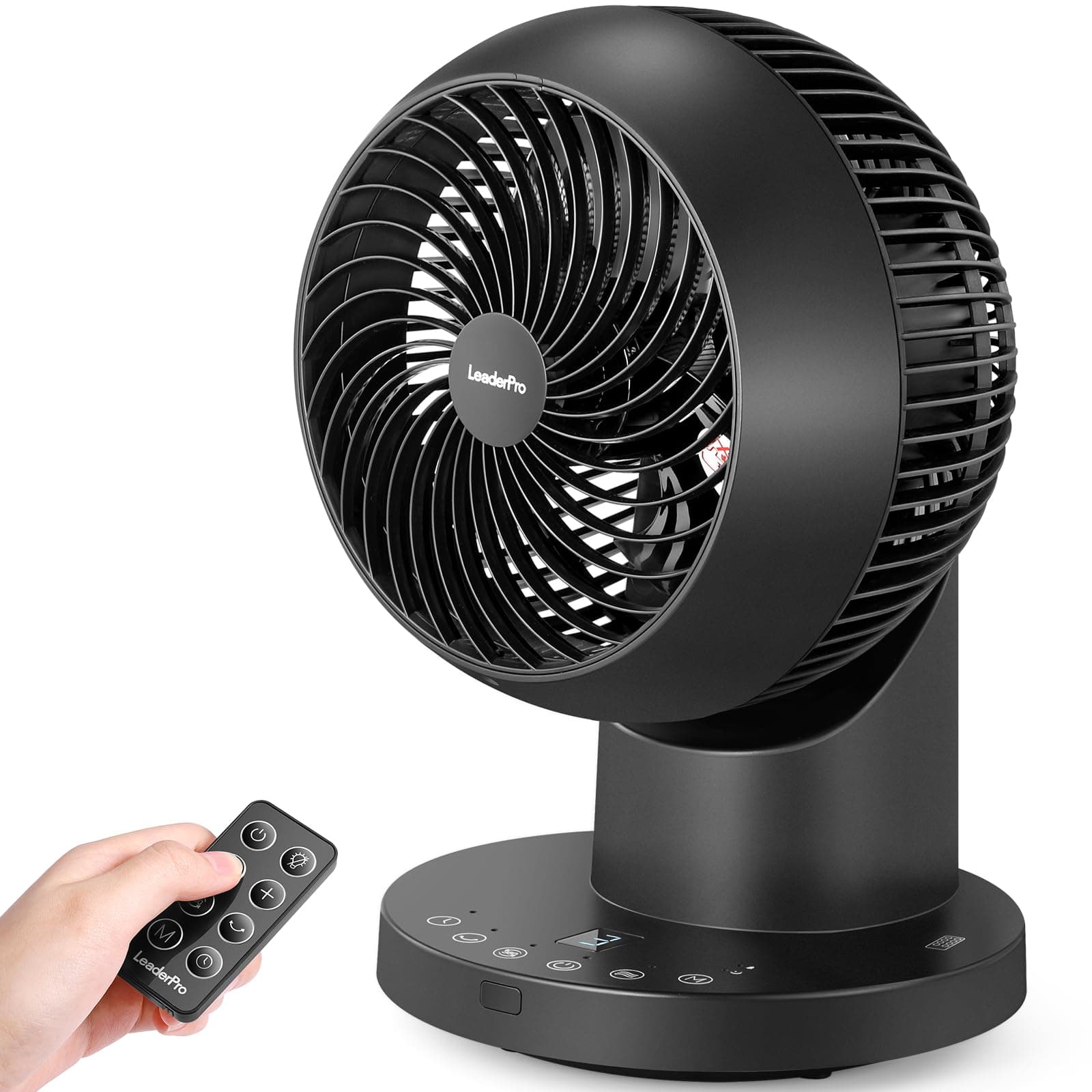 LeaderPro Ventilador de Mesa Silencioso con Mando a Distancia, Ventilador Turbo de Circulación de Aire con 4 Velocidades para Dormitorio, Salón, Cocina y Oficina, Negro