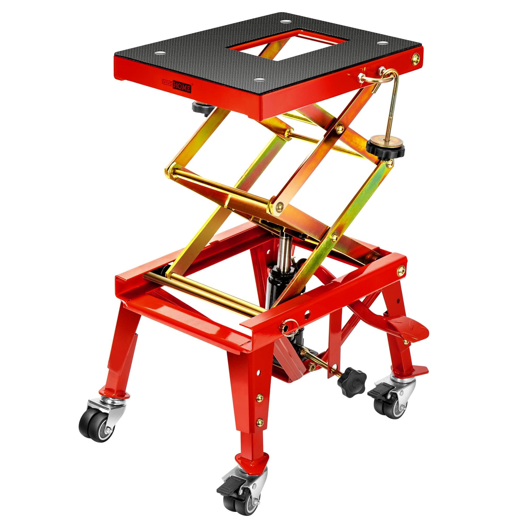 VIVOHOME Cric de Moto160kg Hauteur de Levage 34-85cm Pont Élévateur Hydraulique Plate-Forme Antidérapante Table Élévatrice pour ATV Dirtbike Rouge