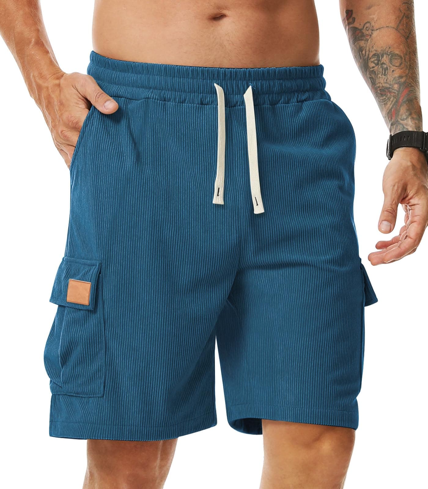 Comilaka Pantaloncini Cargo Uomo Shorts Estivi con Tasche Velluto a Coste Casual Pantaloni Corti Coulisse Vita Elasticizzata