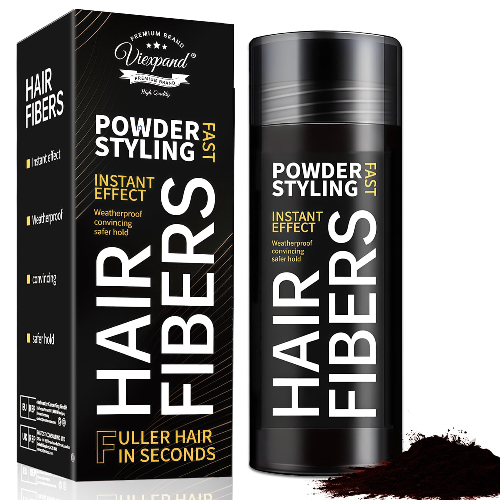 27.5G Fibras Capilares, Disimula la Calvicie al Instante, Polvos para el Pelo Aumenta el Volumen Instante, Relleno Capilar Instantáneo, Hair Fibers, Polvos Pelo Hombre y Mujer (Negro)