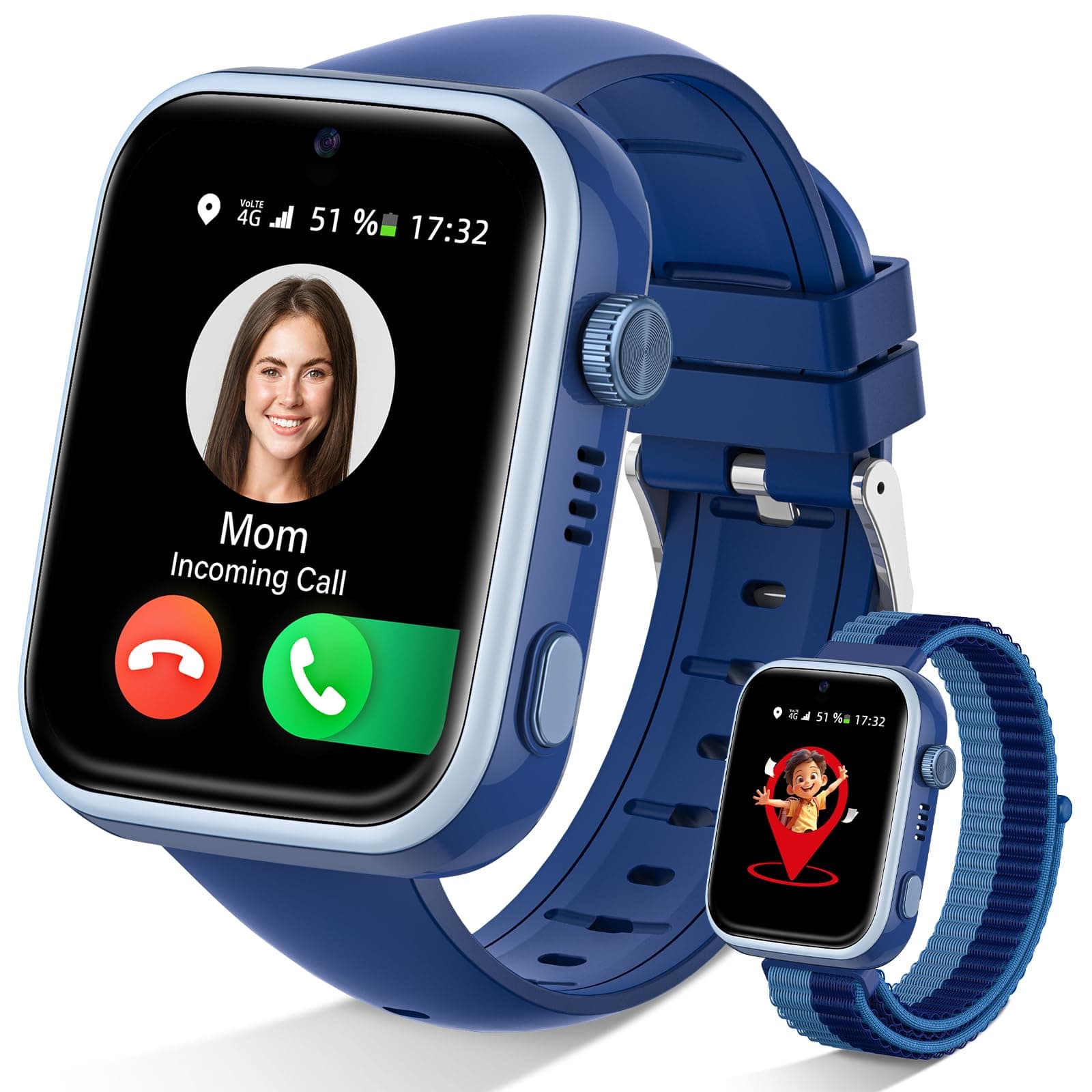 Oliimptek 2026 Nuevo Reloj Inteligente Niño, Smartwatch Niños con Llamadas y GPS, Videollamadas/Chat de Voz/WhatsApp/WiFi/SMS/SOS/Modo Escuela/Dormir/Despertador, IP68 Reloj Niño y Niñas Azul 4-14 Año
