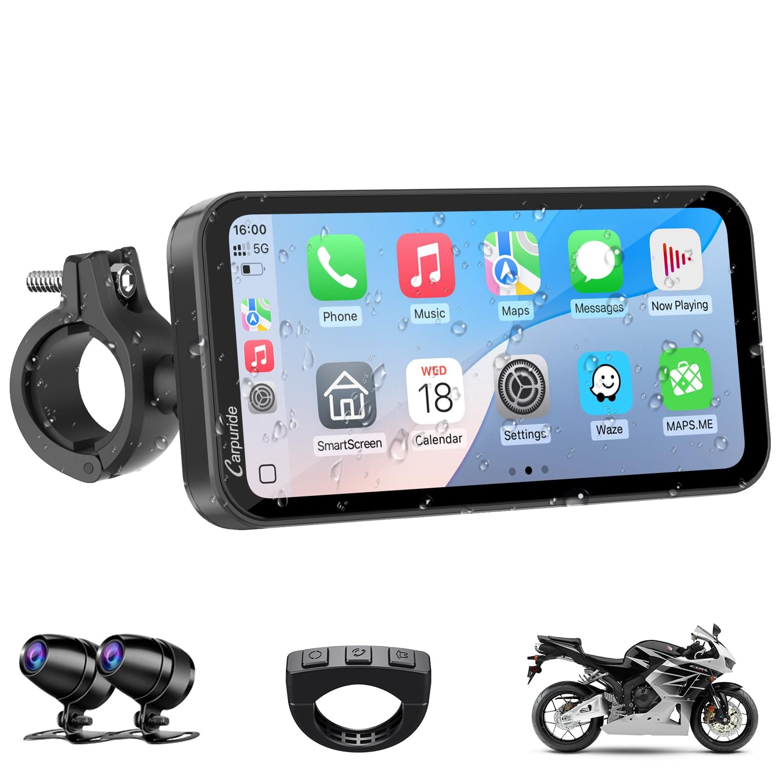 Carpuride 603 Pantalla CarPlay GPS para Motocicleta de 6,3 Pulgadas, CarPlay inalámbrico y Android Auto para Motocicletas