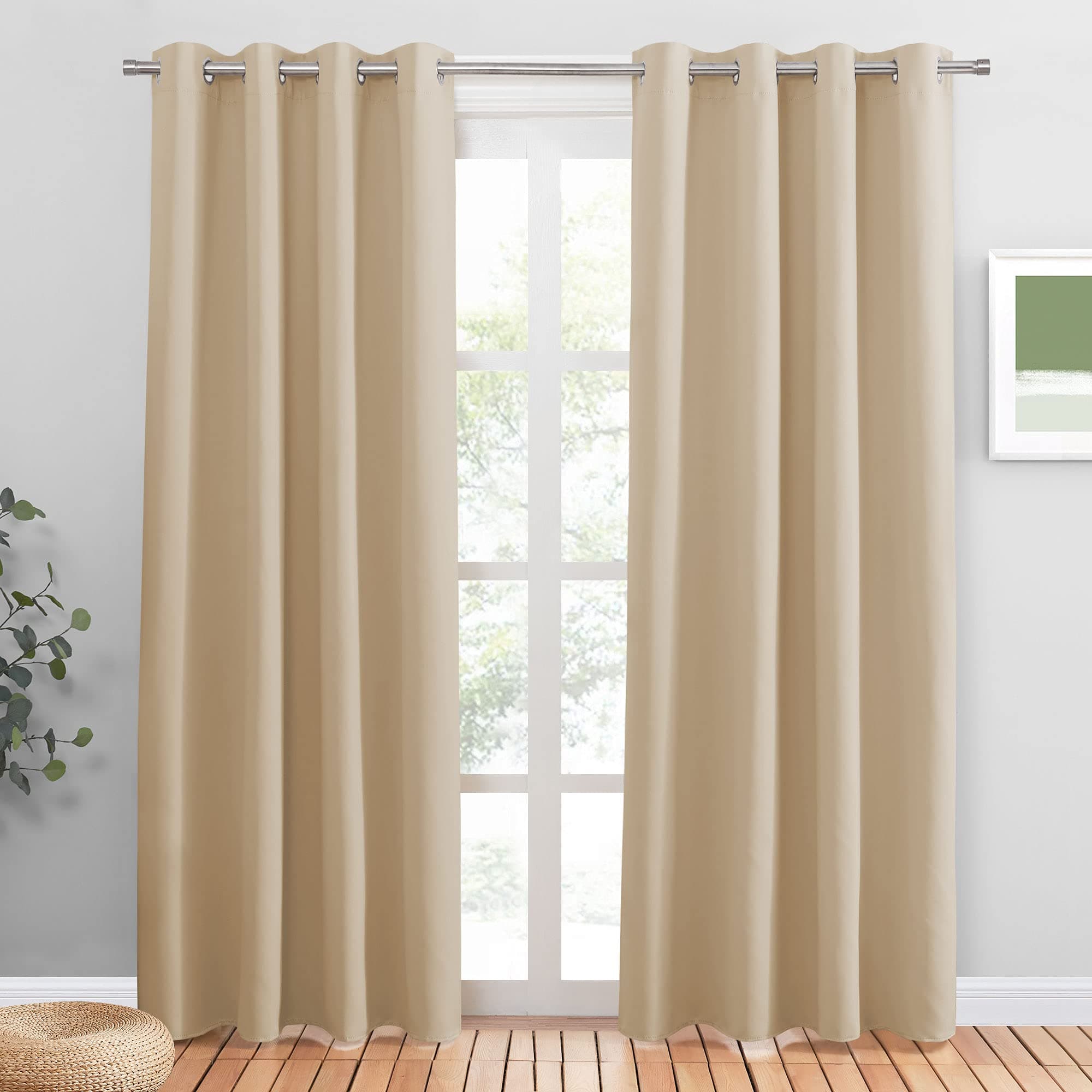 PONY DANCE Tende Termiche Isolanti per Interni con Anelli Curtains Camera da Letto Decorazione Tenda per Salotto e Soggiorno Moderne 2 Pezzi L 140 x A 200 cm, Beige
