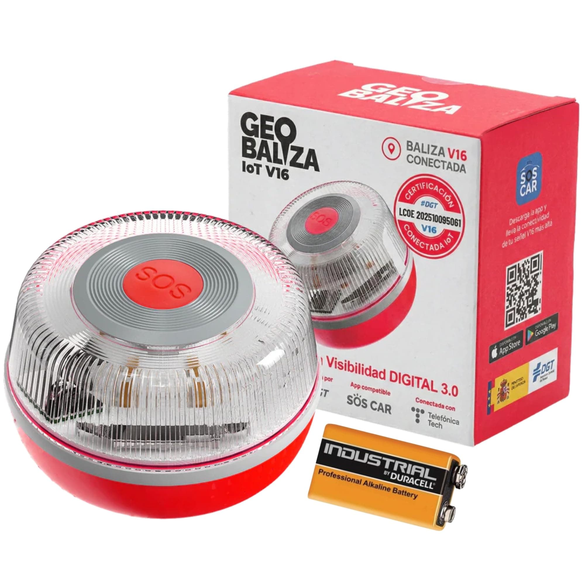 Geobaliza Baliza V16 Homologada DGT con Geolocalizador | Luz de Emergencia Coche Certificada DGT 3.0 | 12 Años Conectividad - V16 Homologada 2026- Compatible con la app SOSCar