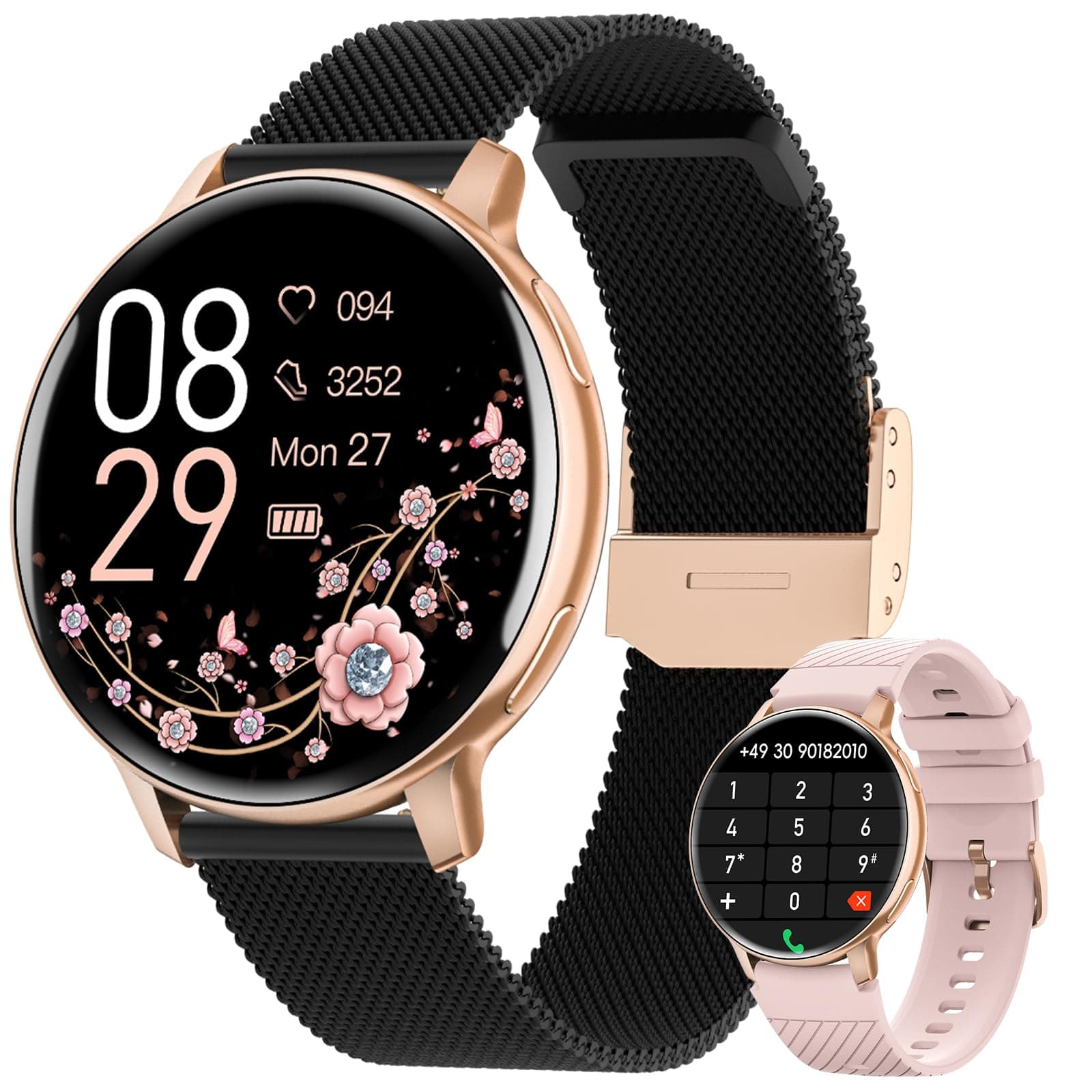 Reloj Inteligente Mujer, 1.39" HD Smartwatch Mujer con Llamadas/24H Sueño/Pulsómetro/SpO2 Función Femenina 120+ Modos Deportivos IP68 Pulsera Actividad Calorías Podómetro Android iOS Oro Negro, Regalo