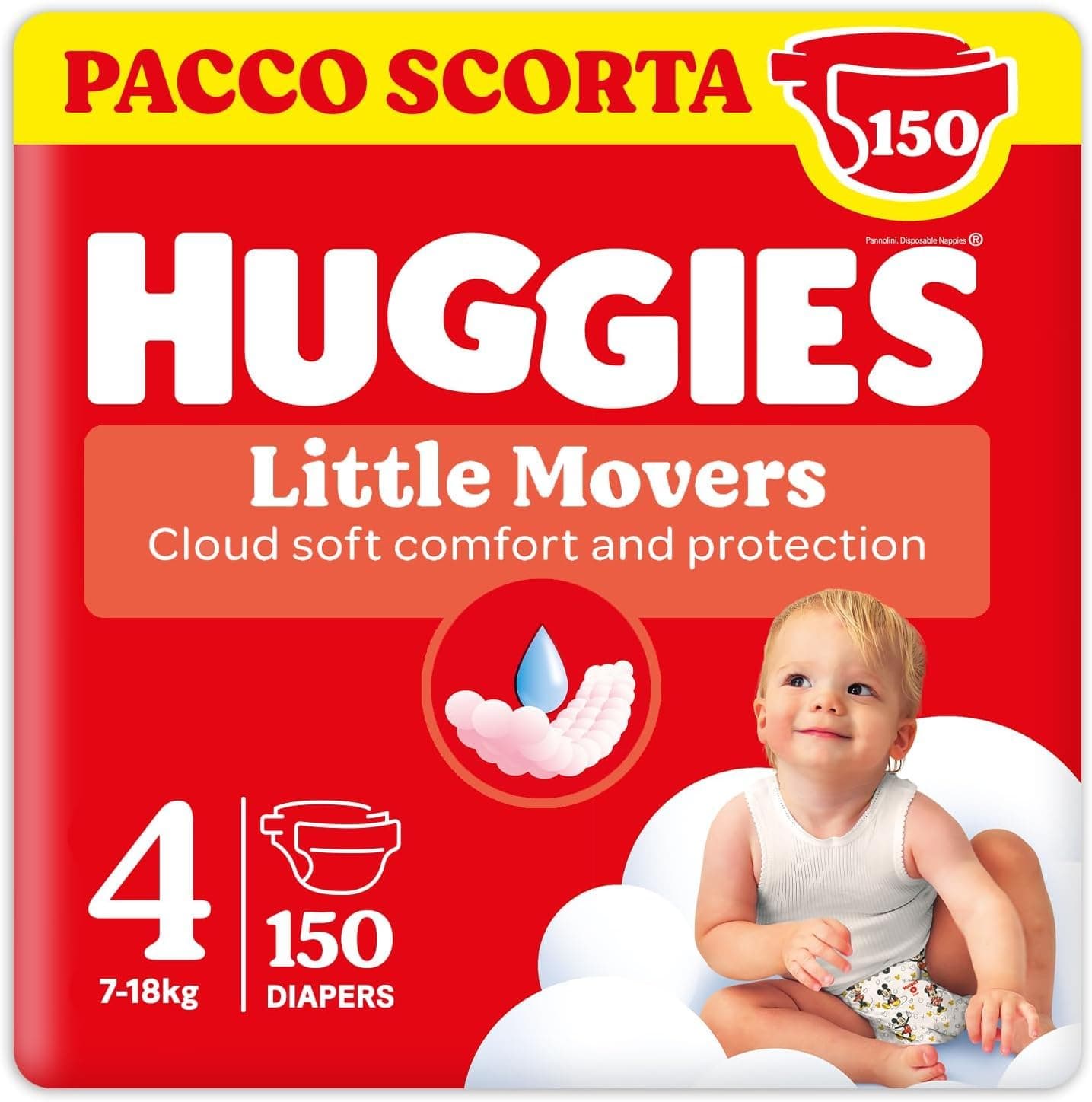 Huggies Little Movers, 150 Pannolini, Taglia 4 (7-18 Kg), Pacco Scorta