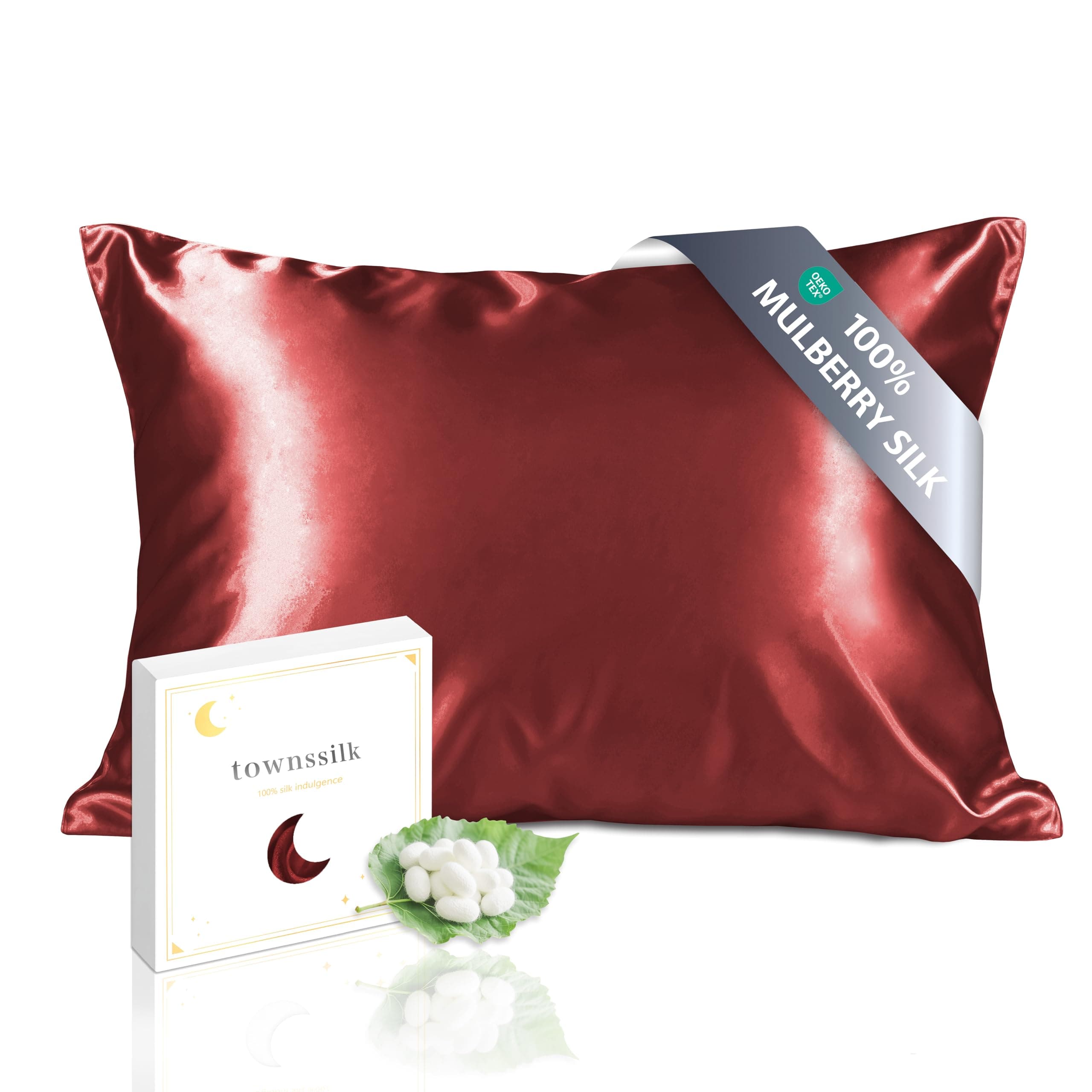 Townssilk Doble Cara 100% 19 mm Funda de Almohada de Seda Pura de moras para la Salud del Cabello y la Piel 1 Pieza de 50x80cm Funda de Almohada con Cremallera Oculta Claret