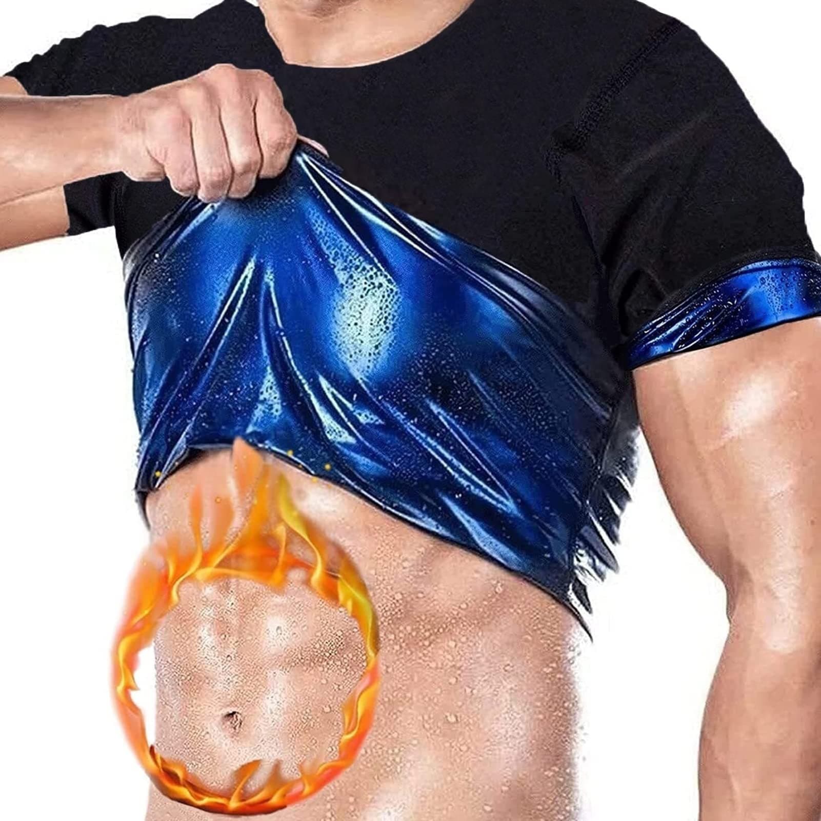 SKYWPOJU Canotta Dimagrante Uomo Maglia Sauna Sudare Snellente Polimero Maglietta Sportivo Gilet Modellante Sauna Fitness Manica Corta T Shirt Palestra Sudore Sportivo Body Shaper