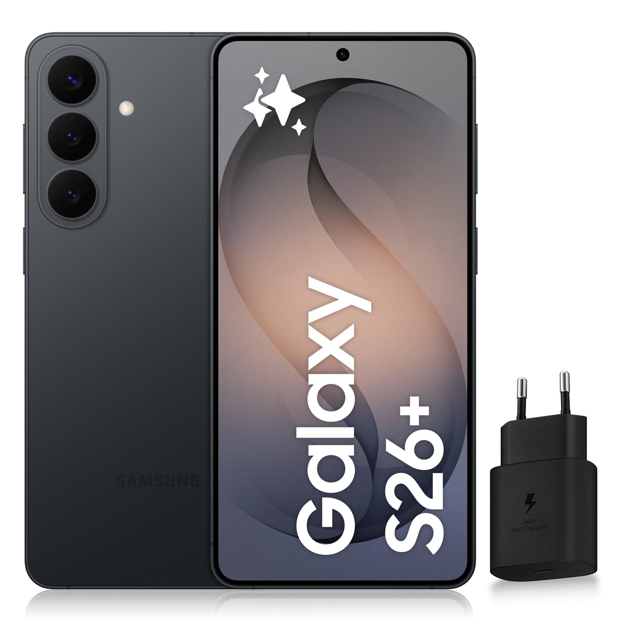 Samsung Galaxy S26+, Smartphone Android 5G avec Galaxy AI, 256 Go, Chargeur Secteur Rapide 25W Inclus, Smartphone déverrouillé, Noir, Version FR