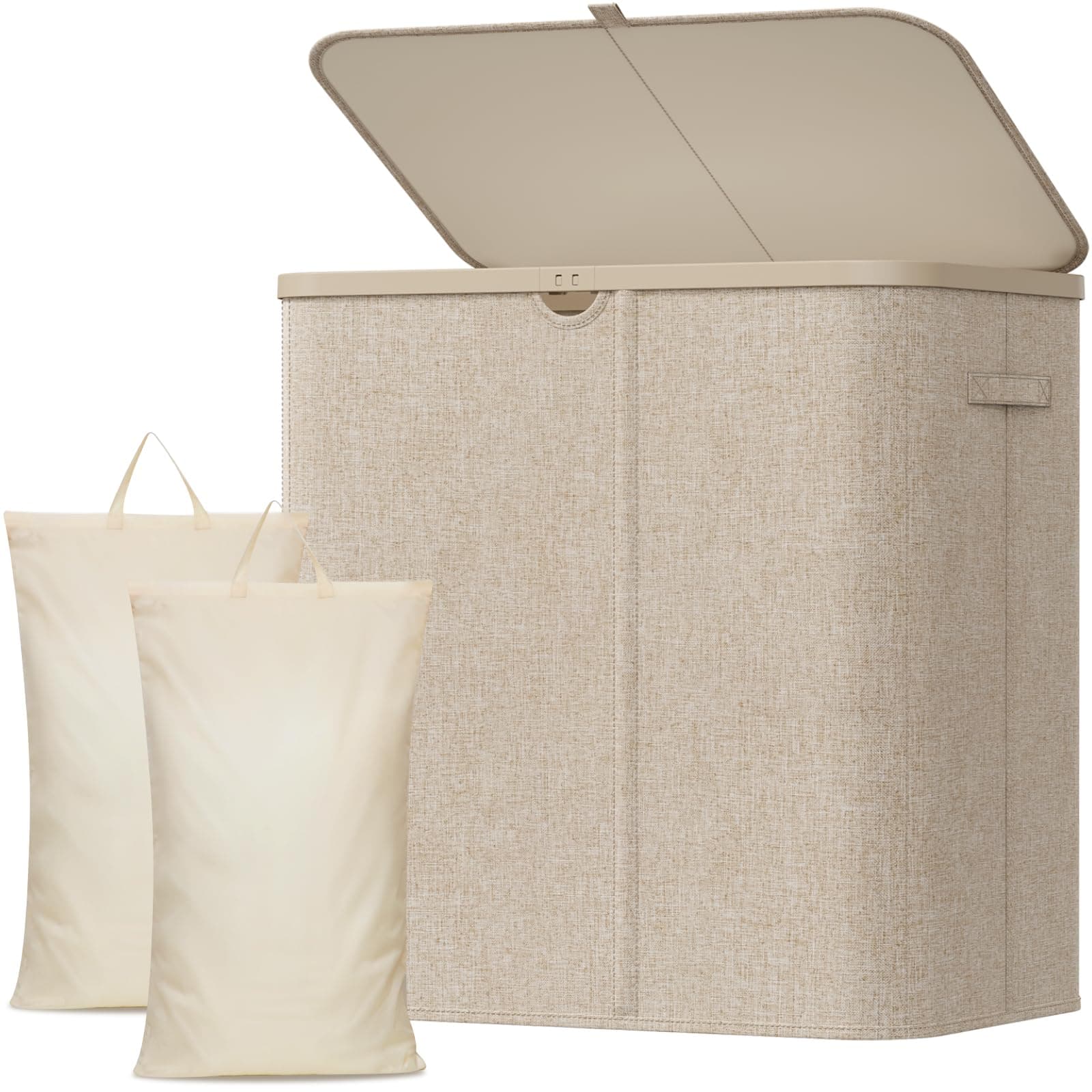 Lifewit Cesto Ropa Sucia, Cesta Ropa Plegable con Bolsa Extraíble y Asa, Cubo Ropa Sucia con Tapa, Laundry Basket para Dormitorio, Baño, Lavandería, Dormitorio, 140 L, Beige
