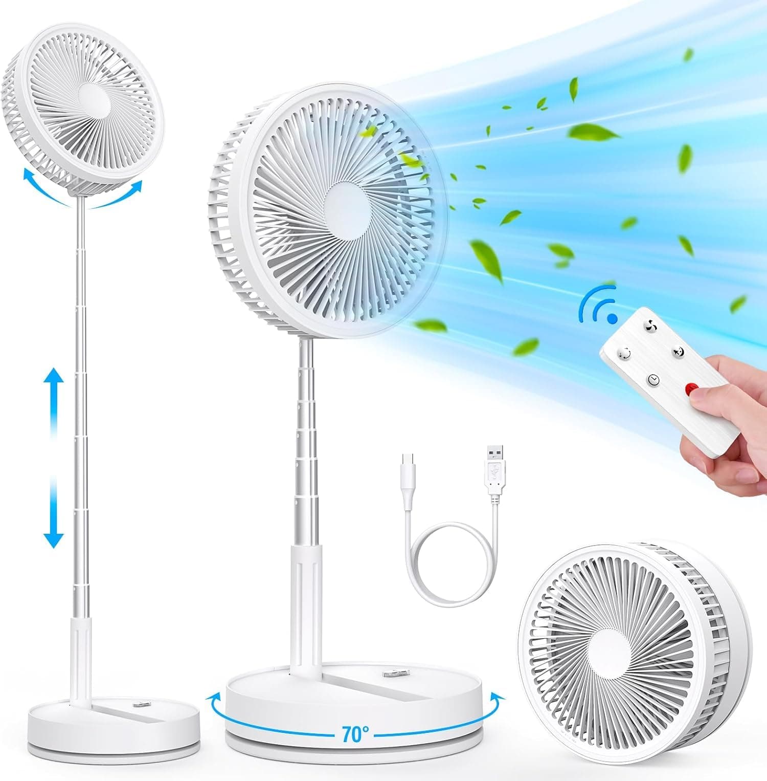 Ventilador de Pie Portátil Plegable Oscilante - 8.6" 8000mAh Bateria Recargable USB C Pequeño Mesa Ventiladores con Control Remoto, Ventoinha Pedestal Silencioso para Hogar Dormir Oficina Viaje