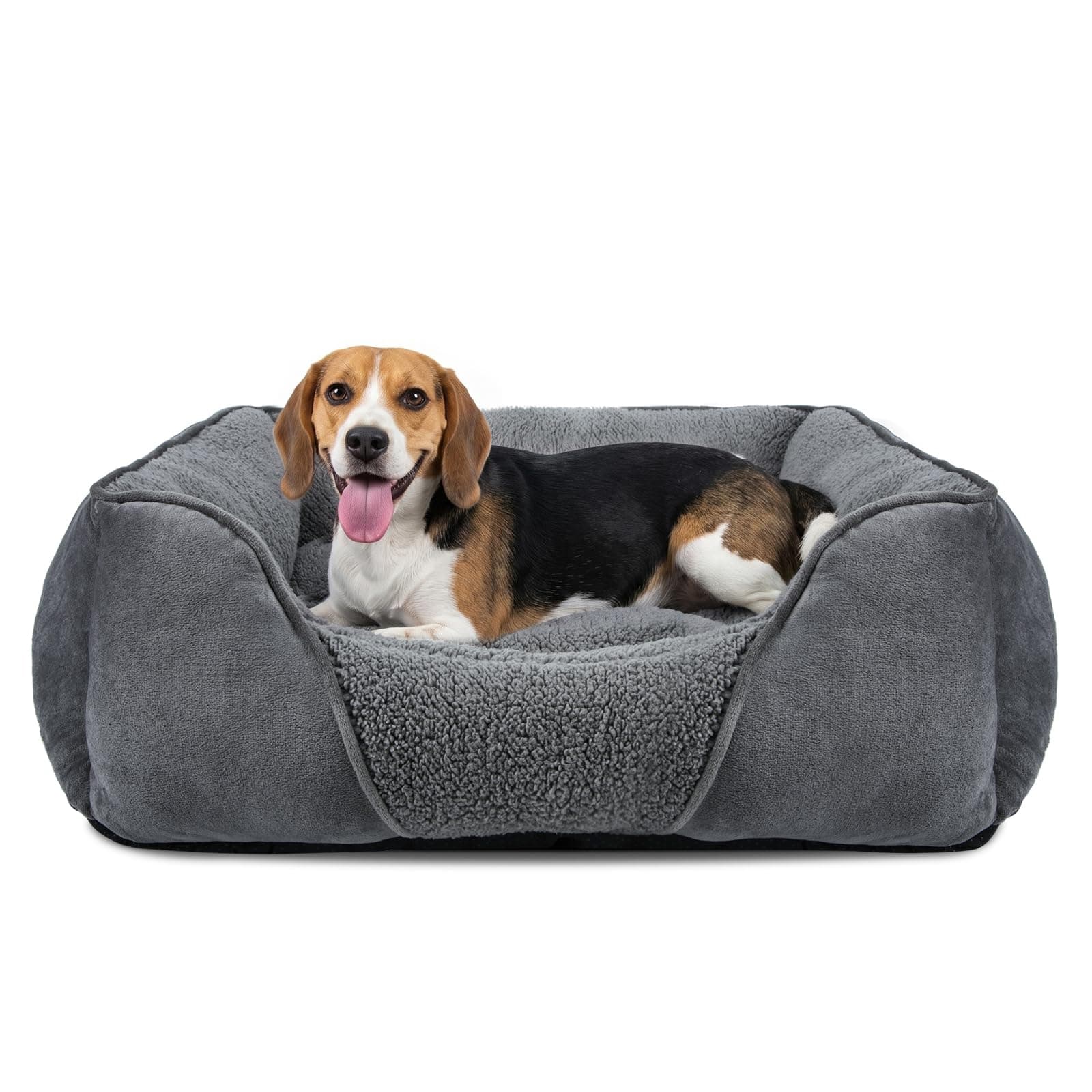 FURTIME Panier Chien Moyen Taille, Lit Chien Lavable, 63x53x20cm | Apaisant & Soutien Panier Chien, Antidérapant Lit Chien Lavable Peluche, Douce Laine d'Agneau & Daim Respirant
