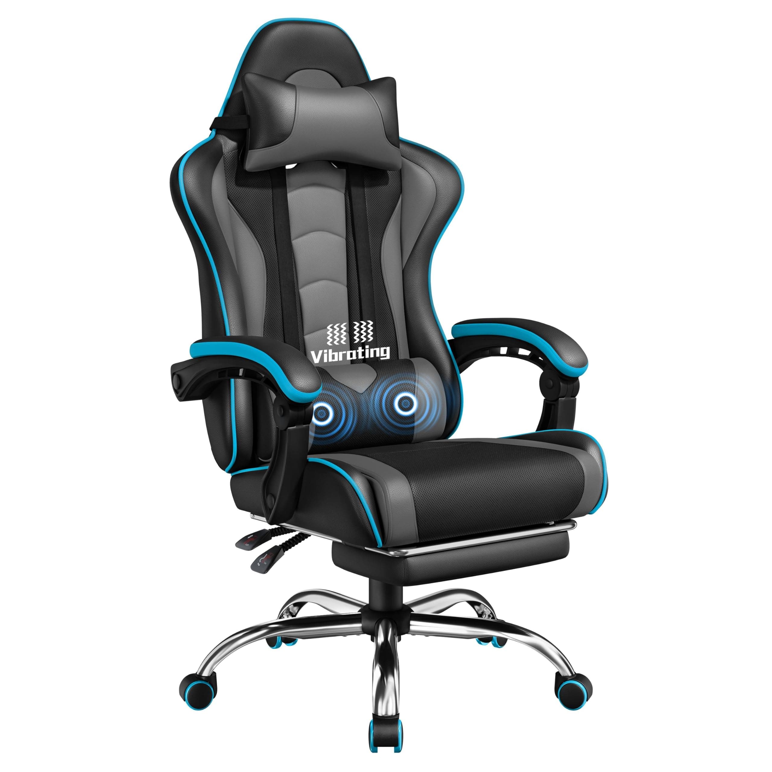 Yaheetech Silla de Oficina Silla Gaming con Reposapies Silla Ergonómica con Ruedas Silla Ordenador Ajustable Silla con Soporte Lumbar Capacidad MAX 136 KG Negro y Gris