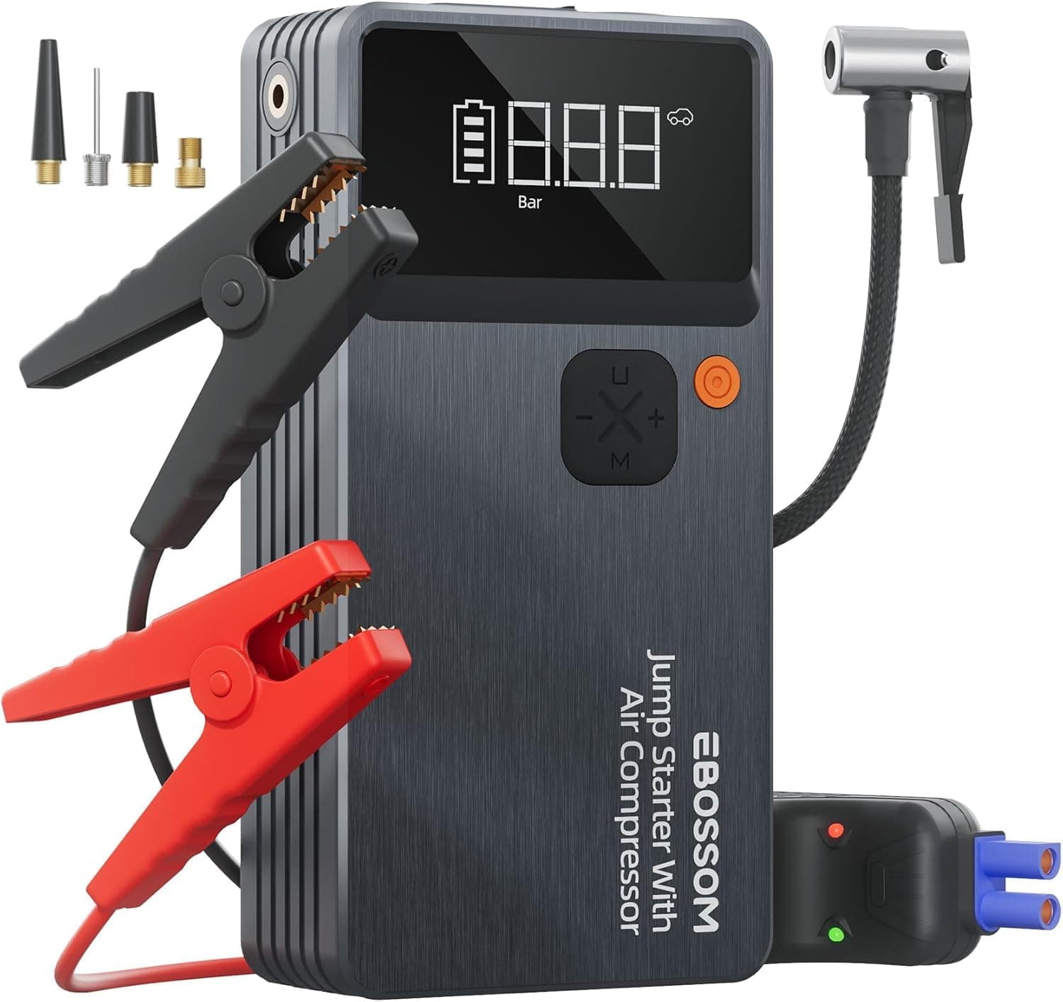 Booster Avviamento Auto,Avviatore per veicolo con Compressore Aria Portatile,8000mAh Avviatore Batteria Macchina,Jump Starter con LED Torcia,Ricarica USB-C,7in1 Kit di Viaggio e Attrezzi di Emergenza
