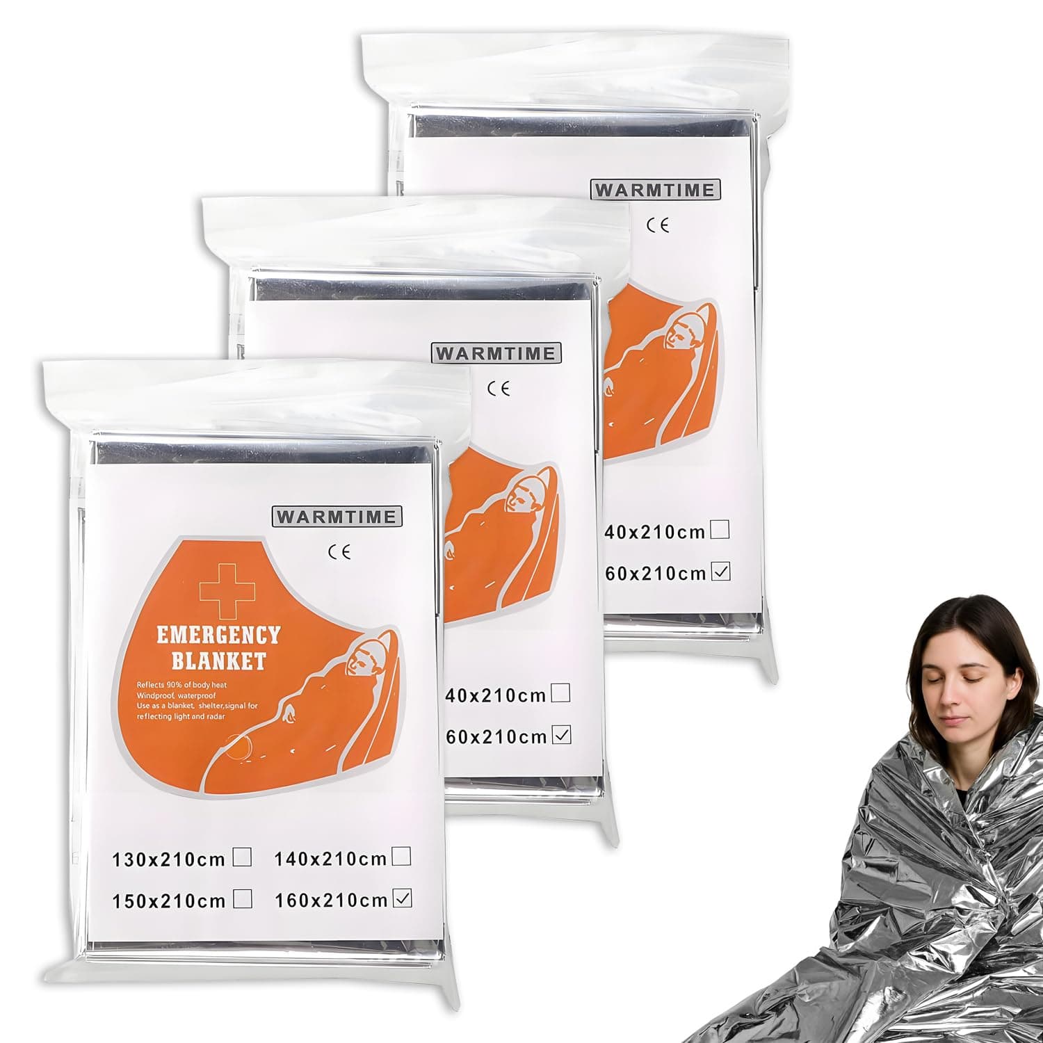 NXPUXP Lot de 3 Couvertures de Survie,Couvertures Thermiques d'urgence Indéchirable & Imperméable,Couverture Survie Or/Argent, 210x160cm-B