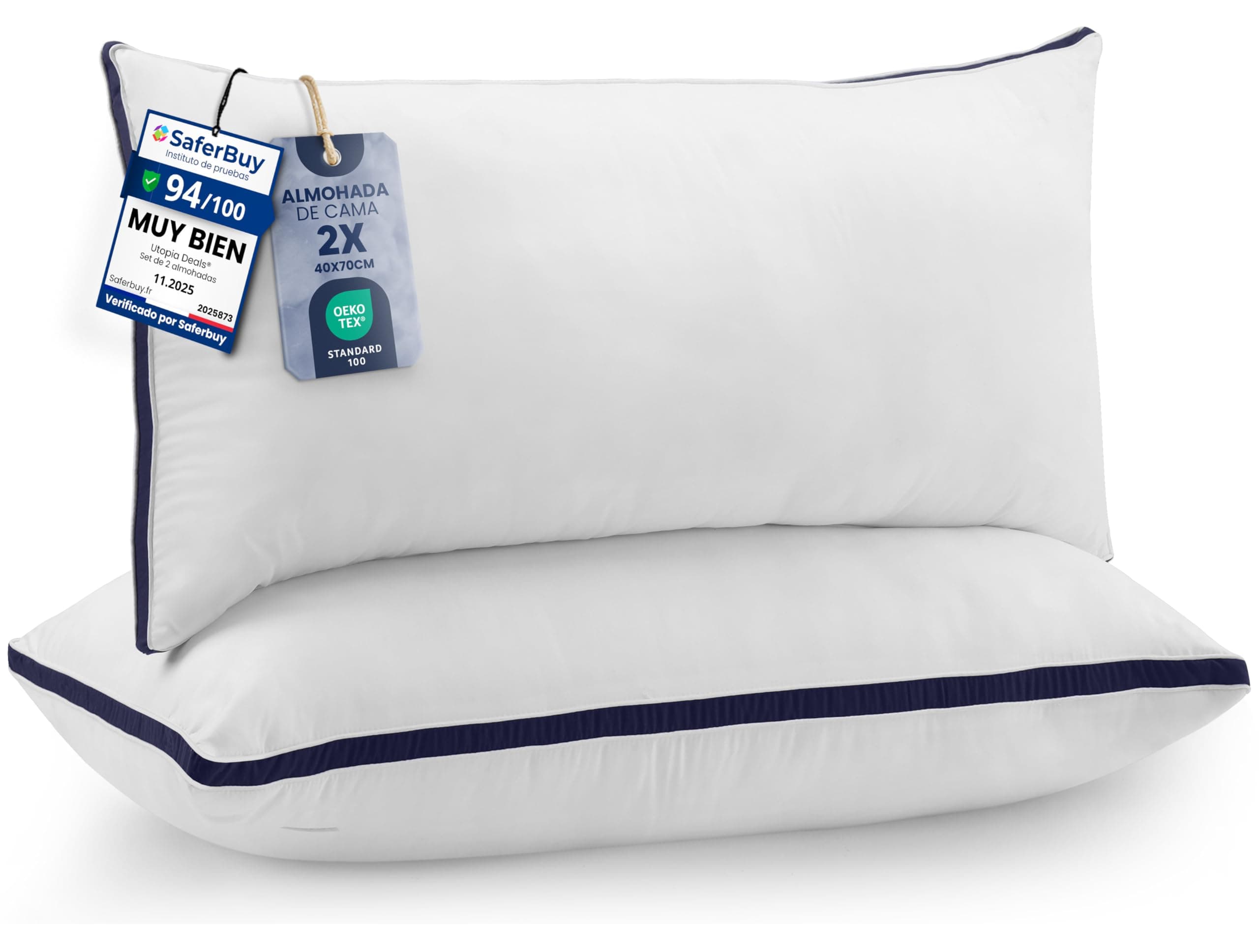 Utopia Bedding Almohadas (2 Unidades), 40 x 70 cm Tela de Microfibra con Relleno de poliéster 3D, Transpirable y Suave (Azul Marino)