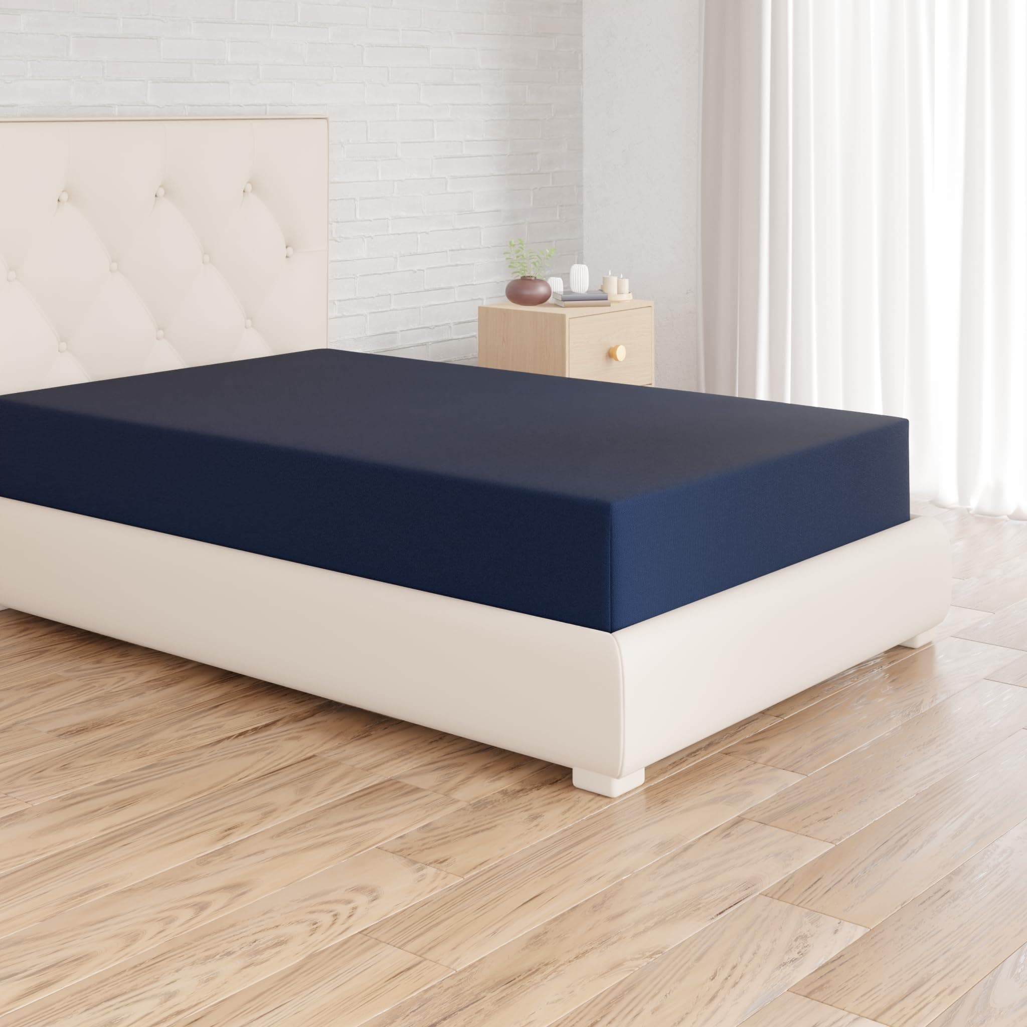 Amazon Basics Drap Housse, 90 x 190 x 30 cm, en Polyester Microfibre pour Matelas Épais jusqu'à 30 cm, Bleu Marine