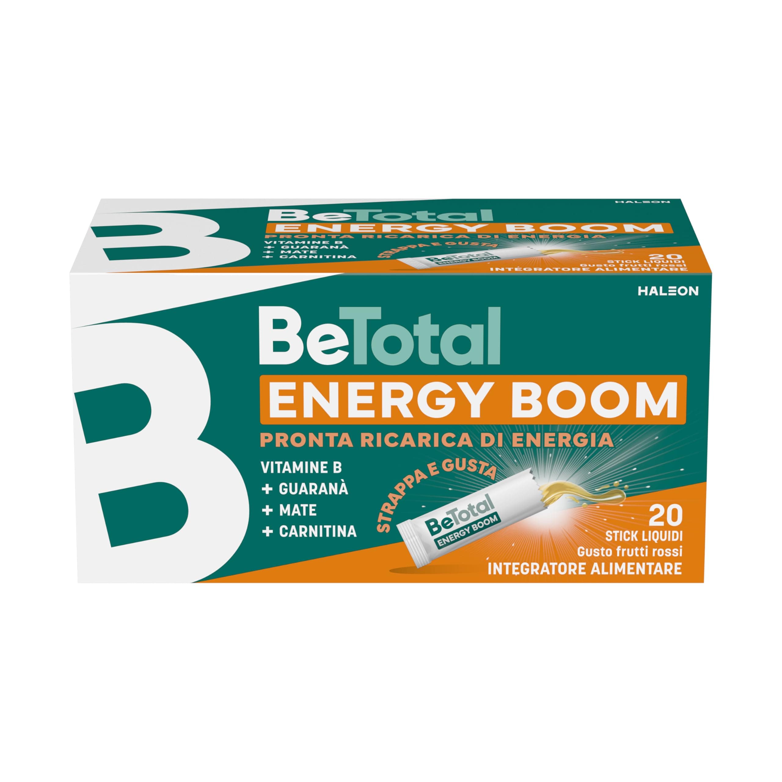 Be-Total Energy Boom Integratore Effetto Tonico, Frutti Rossi, 20 stick | Con Vitamina C, B6, Zenzero, Acerola