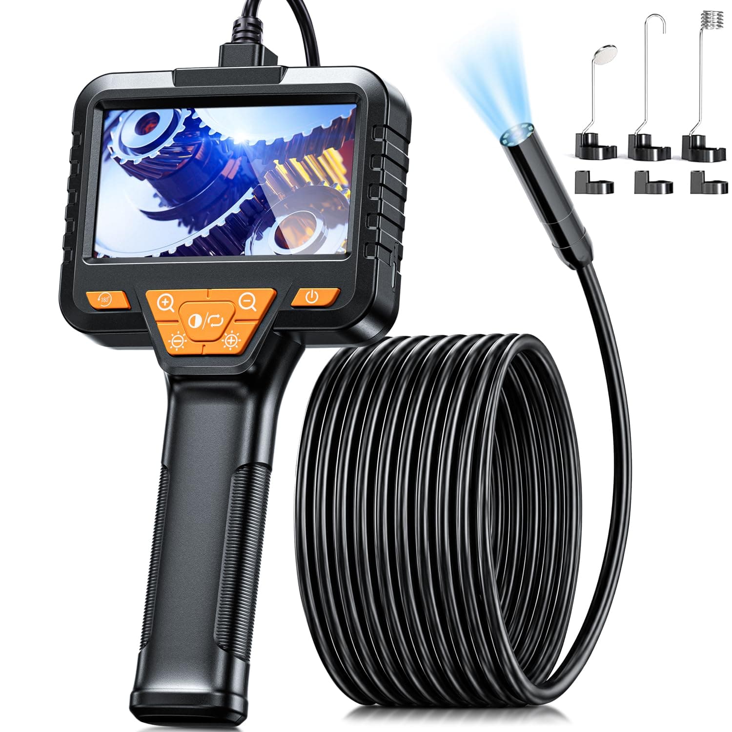 Endoscopio Cámara de Inspección, SKYBASIC Cámara Endoscópica 4.3'' Pantalla IPS HD Cámara Endoscopio IP67 Impermeable con 8 Luces LED, Endoscopio de Cámara de Drenaje de Mano Cable Semi-Rígido-15M