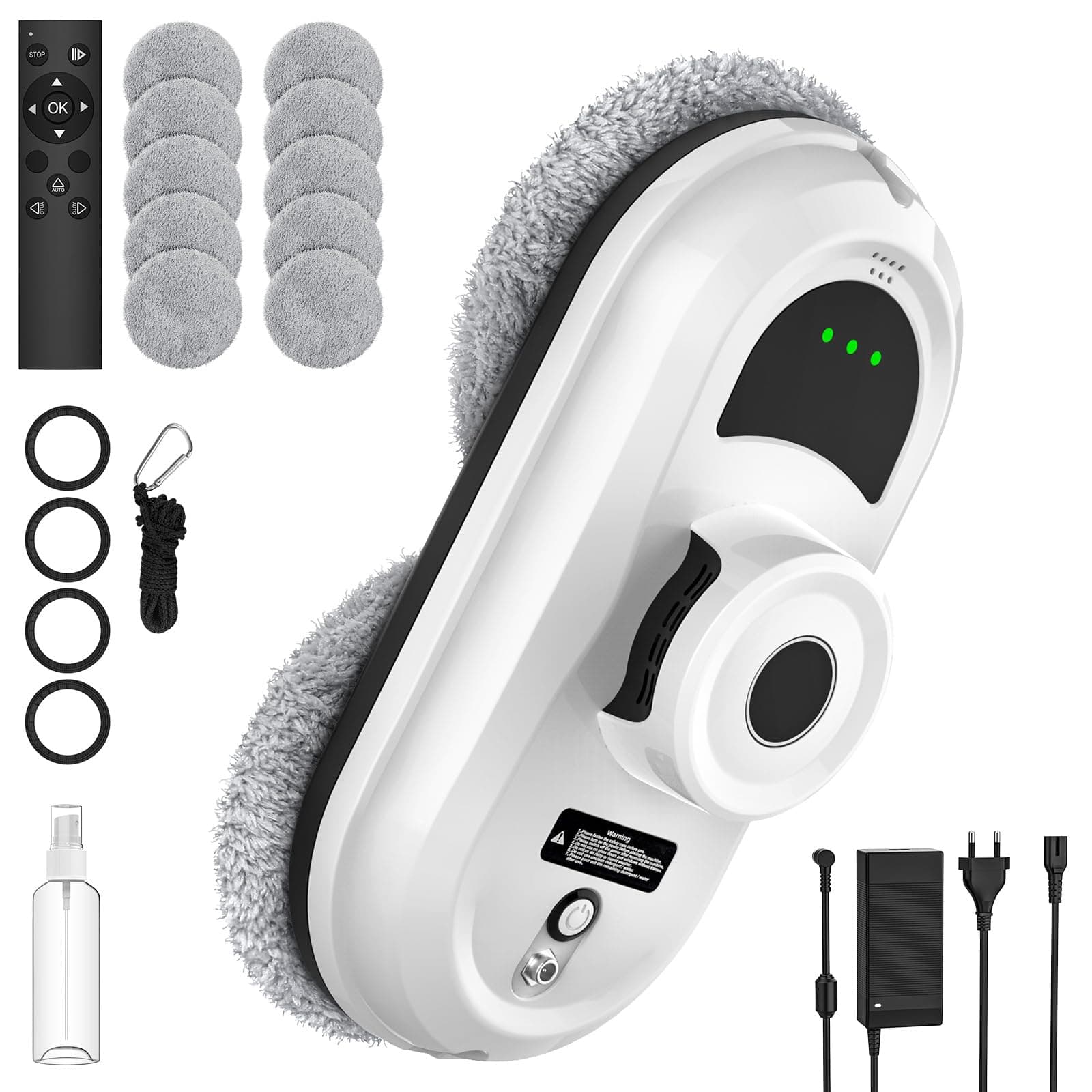 WIWOLER Robot Laveur de Vitre, 5600Pa Pulvérisation d'eau Automatique | Robot Nettoyeur de Vitre avec 3 Modes de Nettoyage, Navigation Intelligente, Télécommande, Télécommande et 10 Chiffons