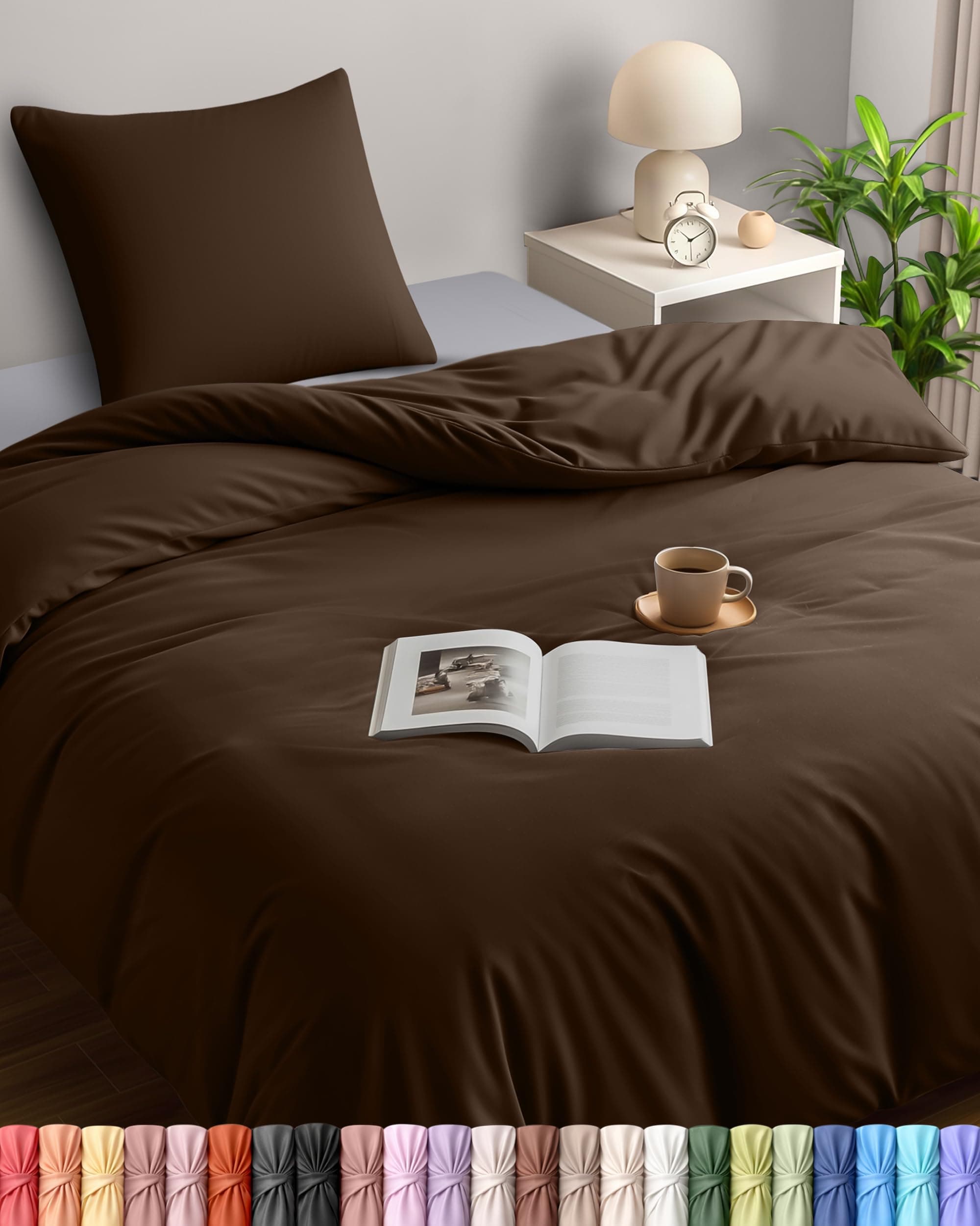 Utopia Bedding Bettwäsche 135x200 Set - Mikrofaser Bettbezug 135x200 cm + 1 Kissenbezug 80x80 cm - Braun