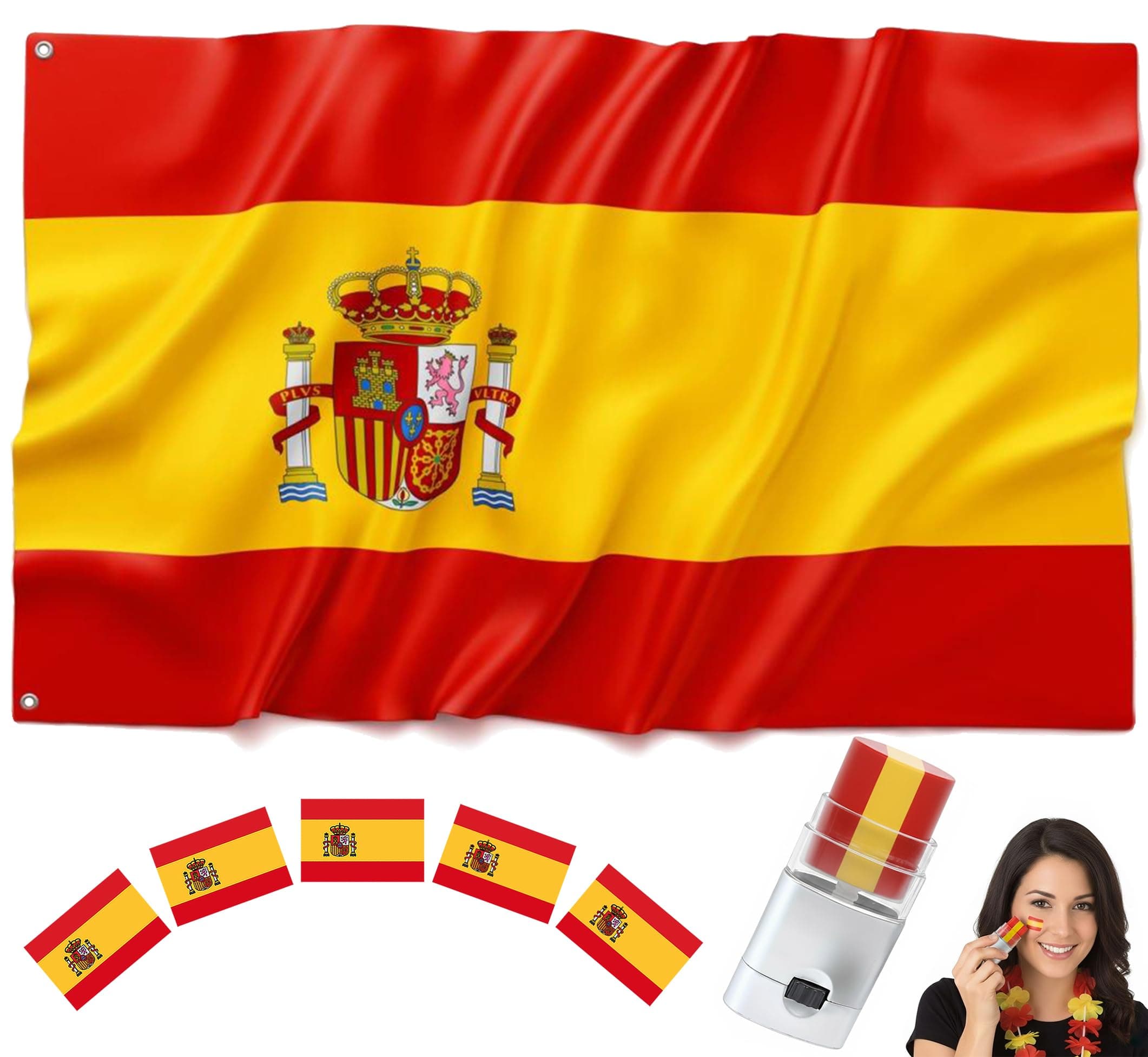 BIORYC® Bandera Exterior 150x90 cm. Bandera Poliéster Reforzado 110g/m² y 2 Ojales de Metal. Para Balcón, Jardín, Eventos Deportivos. Incluye: Pintacaras y Pegatinas. Mundial 2026 (SP_P)