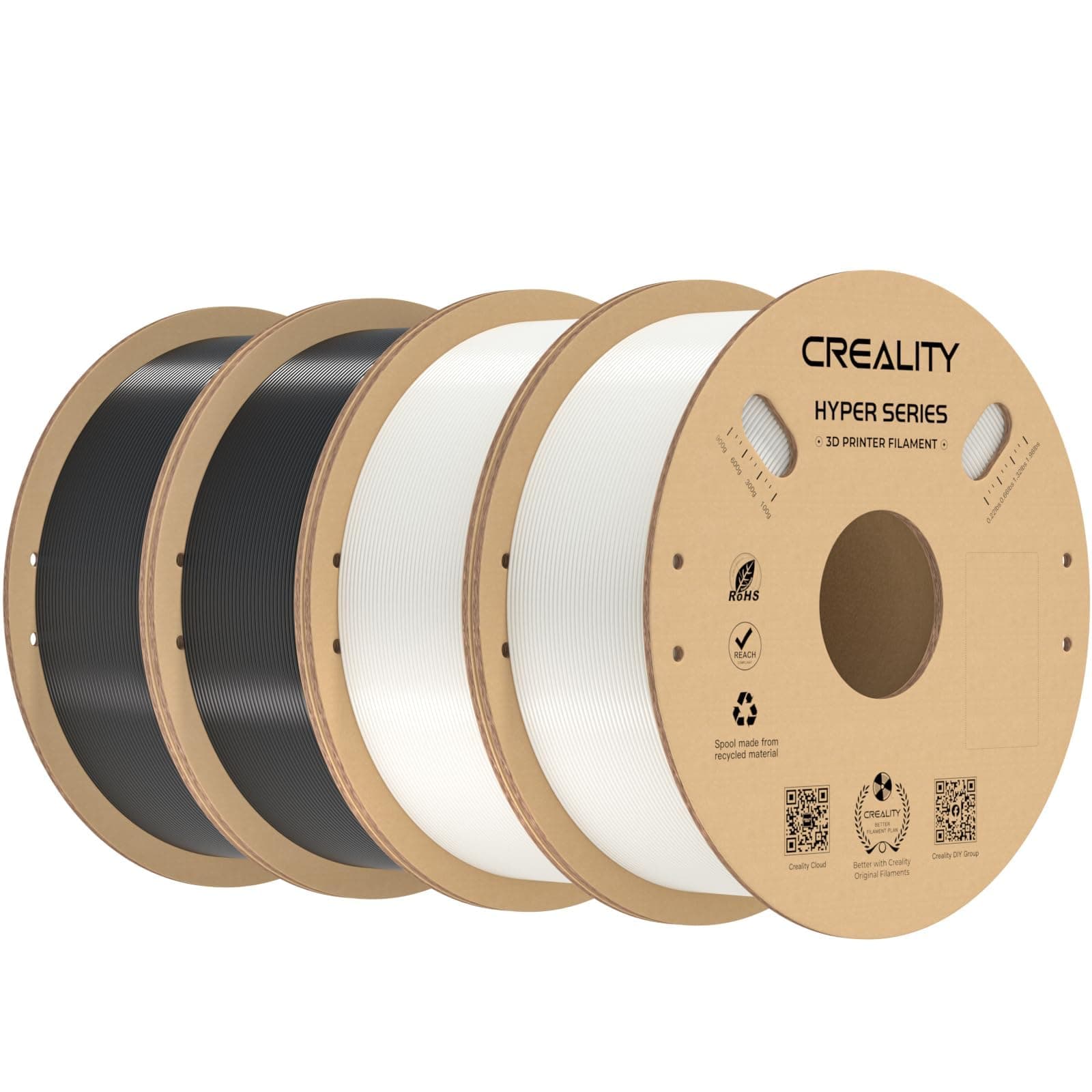 Creality Hyper PETG Filament 1,75 mm pour K1 Max, Filament d'imprimante 3D Conçu pour une Vitesse élevée de 30 à 600 mm/s, Précision Dimensionnelle ±0,03mm, Noir et Blanc 4kg