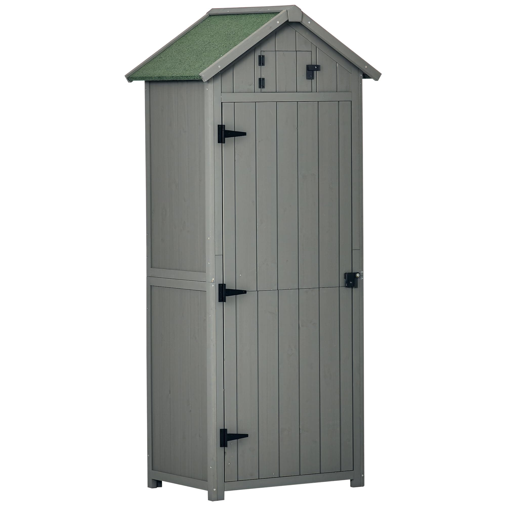 Outsunny Armoire de Jardin extérieur abri de Jardin en Bois abri pour Outils 3 étagères 2 Portes loquets Toit Pente bitumé Rangement et Stockage extérieurs pour terrasse 77 x 54 x 179 cm Gris